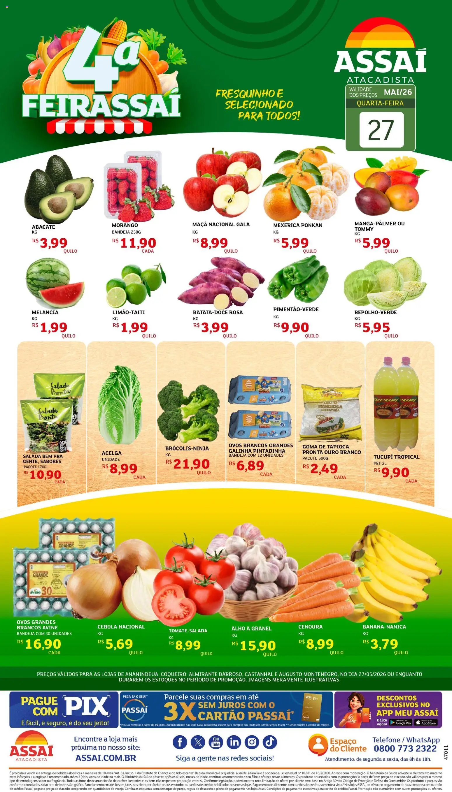 Assaí Atacadista Folheto - válido de 27.05.2026 | Página: 1 | Produtos: Cebola, Mandioca, Base, Cenoura