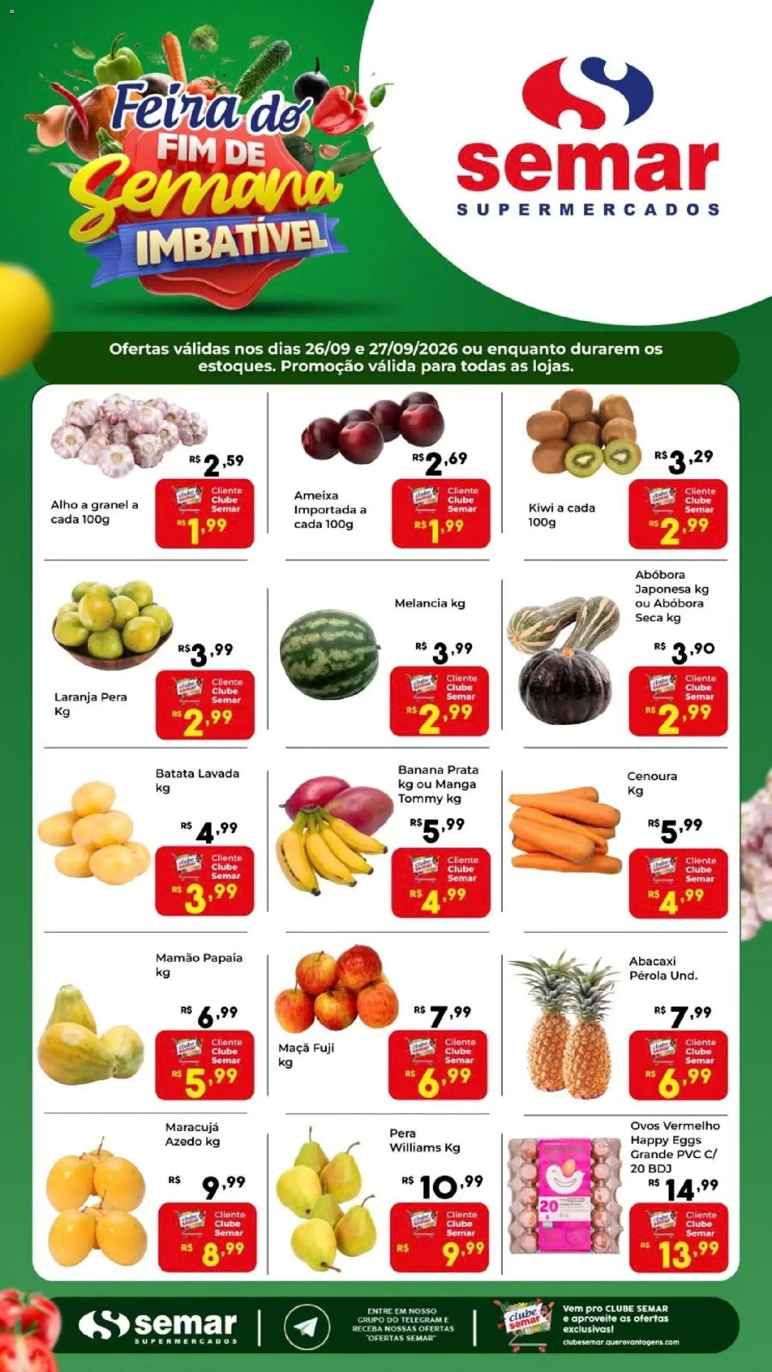 Semar Supermercado Folheto - válido de 26/09/2026 | Página: 1 | Produtos: Abacaxi, Manga, Mamão, Batata