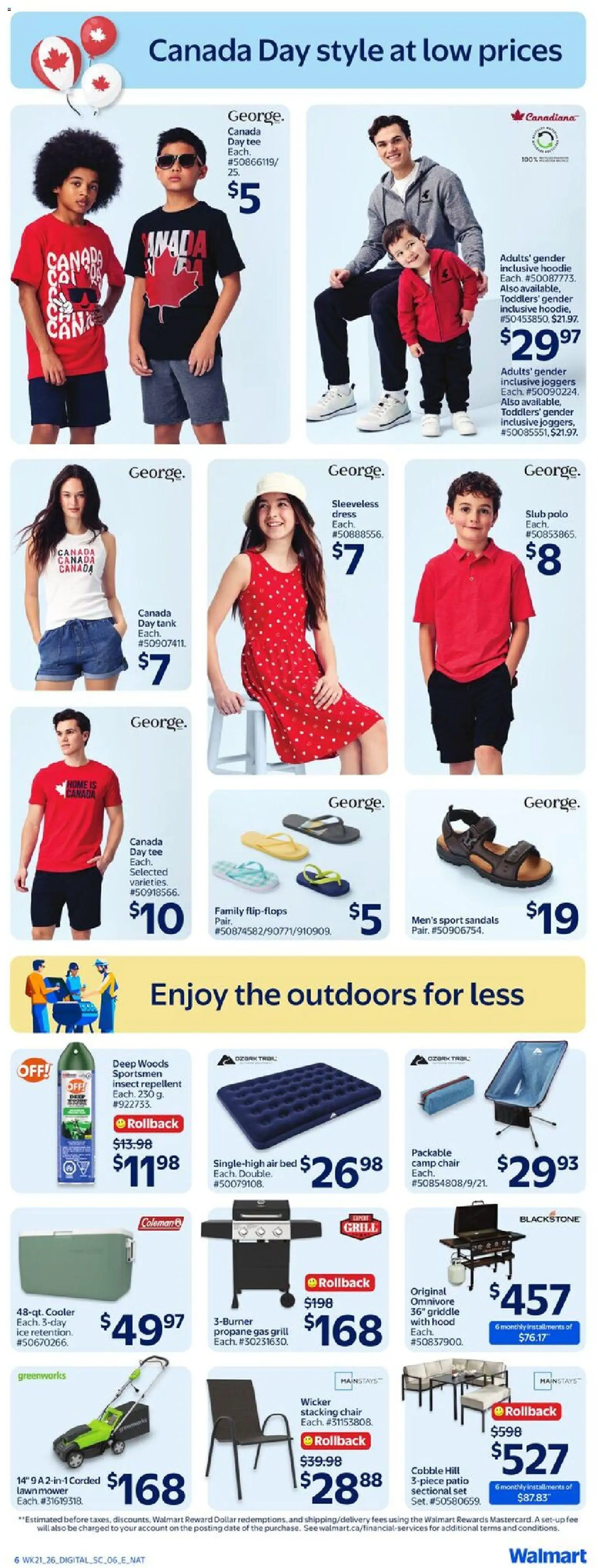 Walmart flyer valid from 18.06.2026 | Page: 12 | Products: Sandals, Dress, Mower, Bed