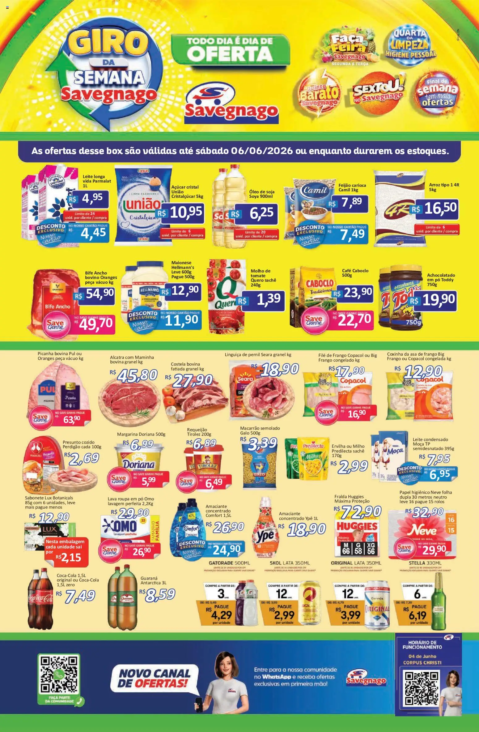 Savegnago Folheto - válido de 04.06.2026 | Página: 1 | Produtos: Gatorade, Doriana, Linguiça, Amaciante