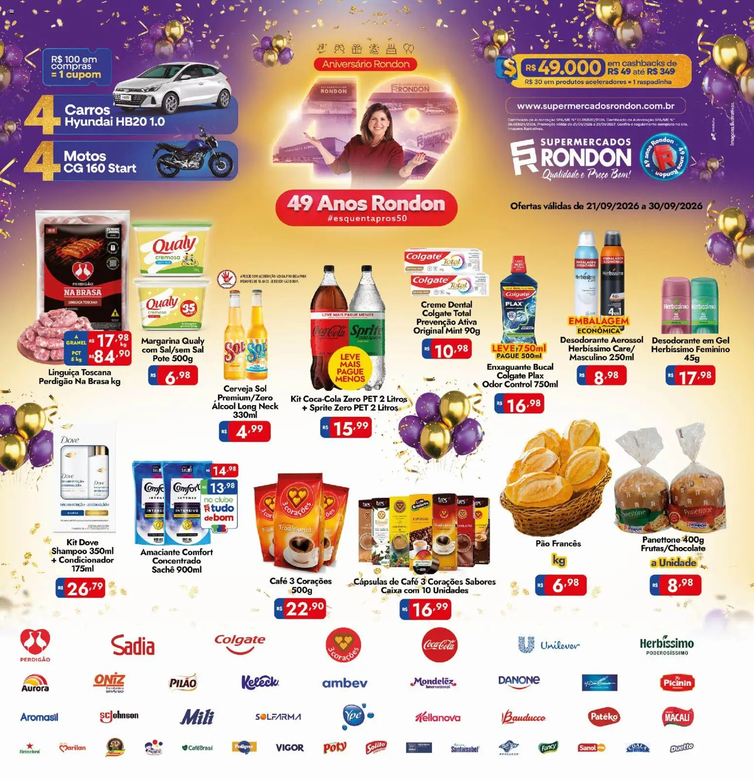 Supermercados Rondon Folheto - válido de 21/09/2026 | Página: 1 | Produtos: Condicionador, Linguiça, Pão francês, Margarina