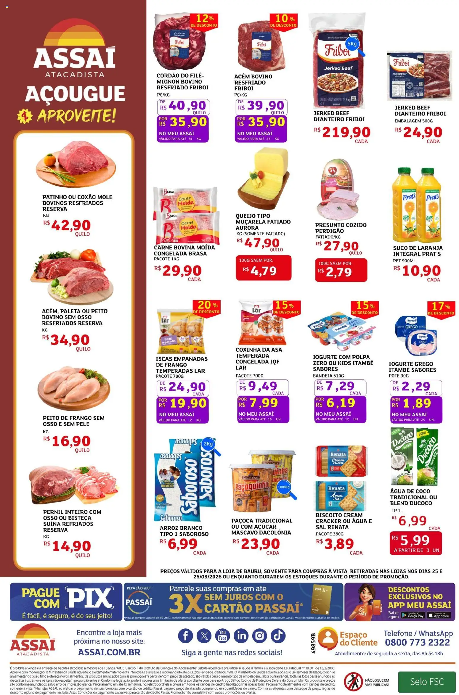 Assaí Atacadista Folheto - válido de 25/08/2026 | Página: 2 | Produtos: Carne bovina, Biscoito, Pneus, Suco de laranja