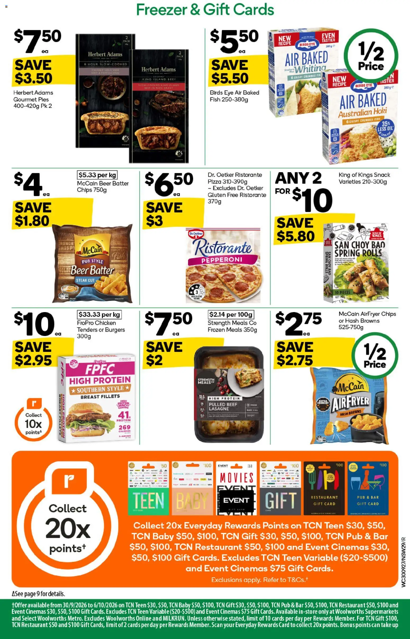 Woolworths catalogue - valid from 30/09/2026 | Page: 25 | Products: Burgers, Chicken, Fish, Freezer