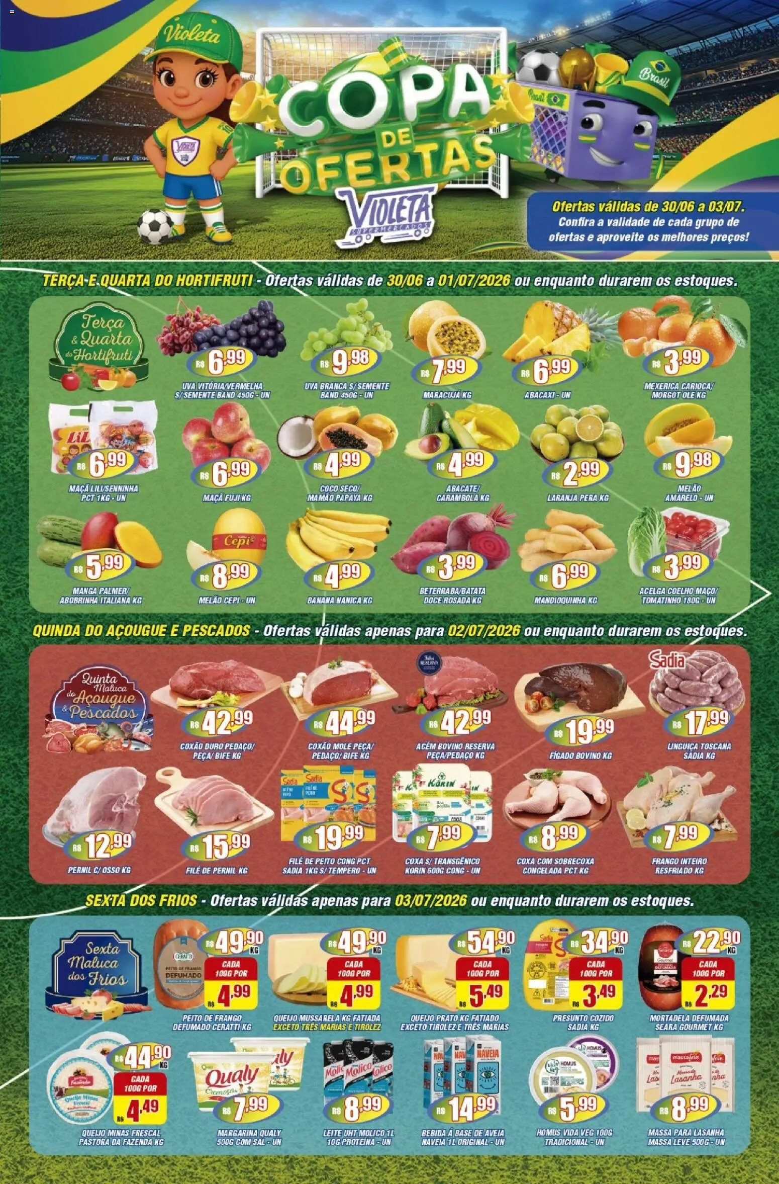 Violeta Supermercados Folheto - válido de 30/06/2026 | Página: 1 | Produtos: Maracujá, Pernil, Mortadela, Mamão