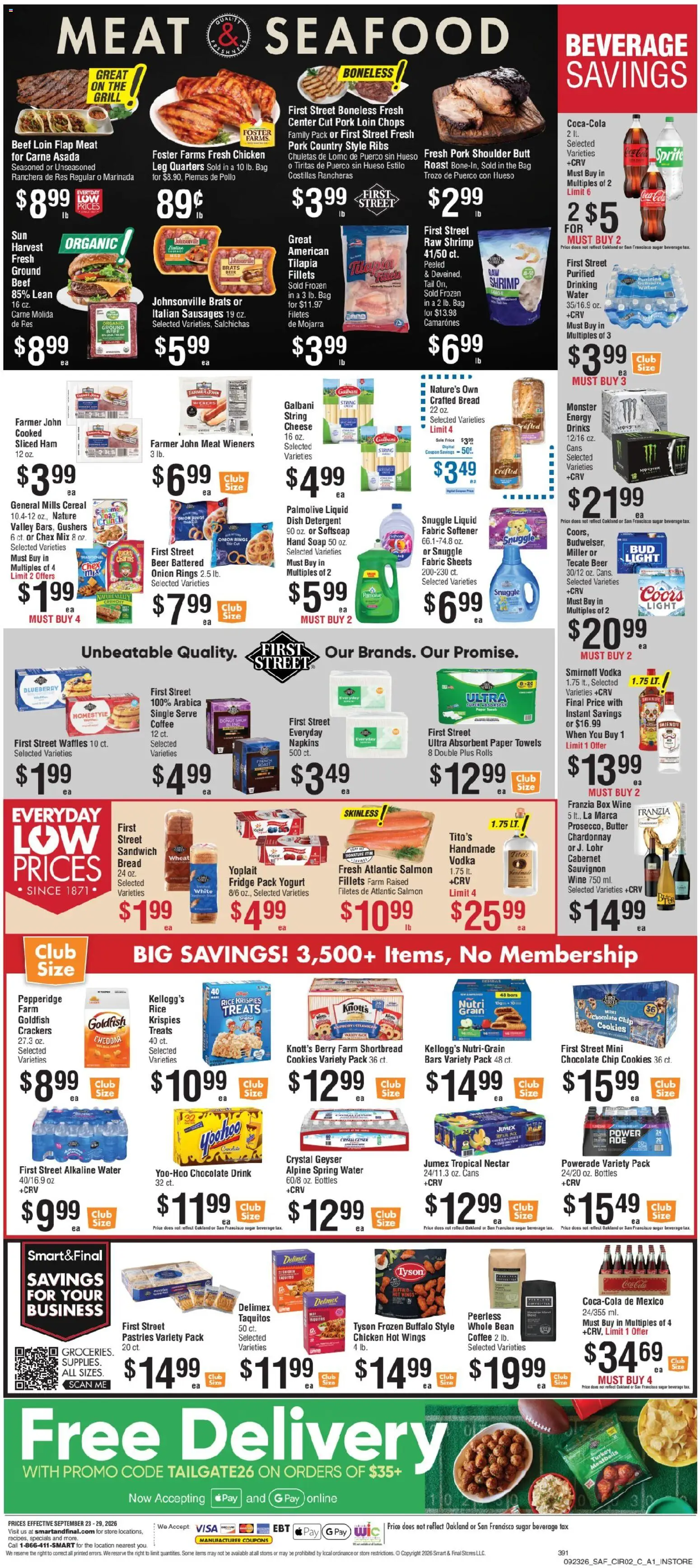 Smart & Final Weekly Ad - valid from 09/23/2026 | Page: 3 | Products: Pork loin, Turkey, Spring water, Pork