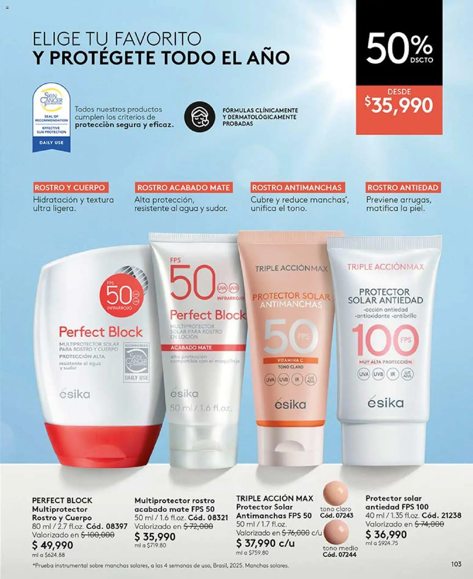 Ésika revista - valida desde el 17/07/2026 | Página: 103 | Productos: Agua, Sobre, Loción, Protector solar