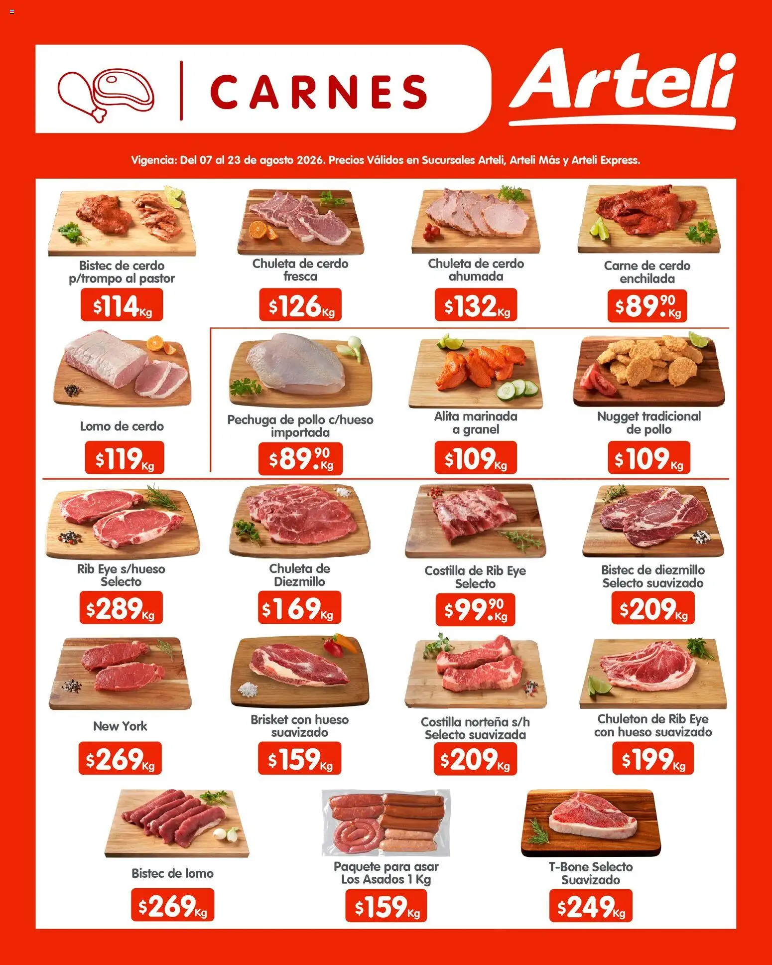 Nuevas ofertas de Arteli válidas en toda la República Mexicana desde el 07/08/2026. ¡Encuentra las mejores ofertas en Arteli folleto Quincenal! | Página: 9 | Productos: Pollo, Cerdo, Carne, Carne de cerdo