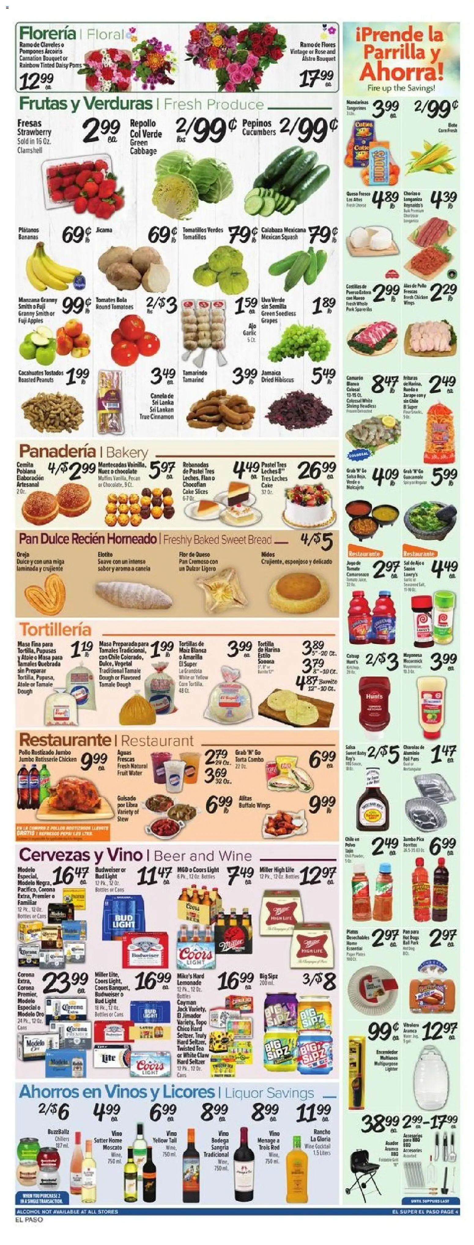 El Super Weekly Ad - TX - valid from 27.05.2026 | Page: 4 | Products: Squash, Wine, Garlic, Hot Dogs