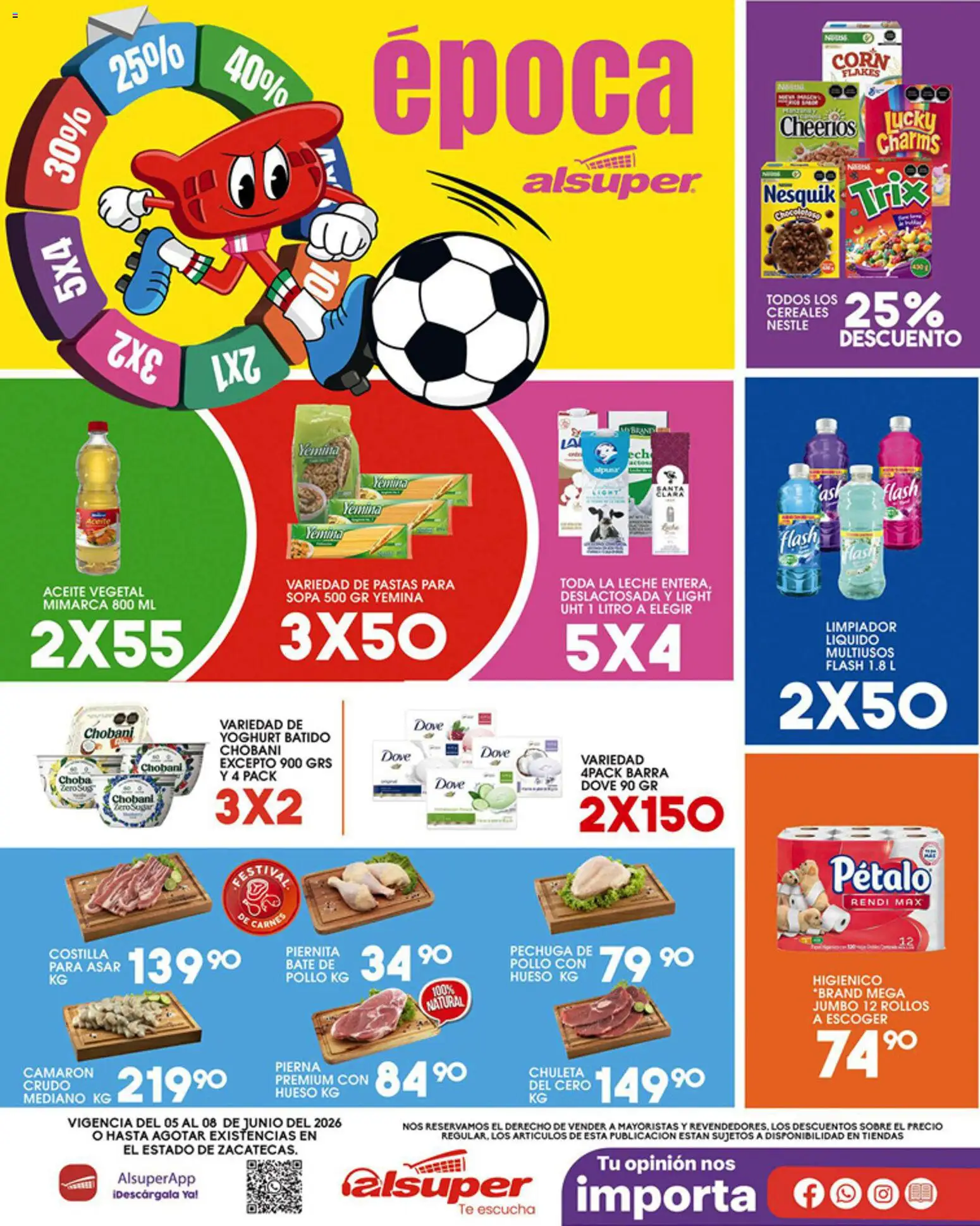 Nuevas ofertas de Alsuper válidas en toda la República Mexicana desde el 05.06.2026. ¡Encuentra las mejores ofertas en Alsuper folleto Zacatecas! | Página: 1 | Productos: Pollo, Sopa, Leche, Té