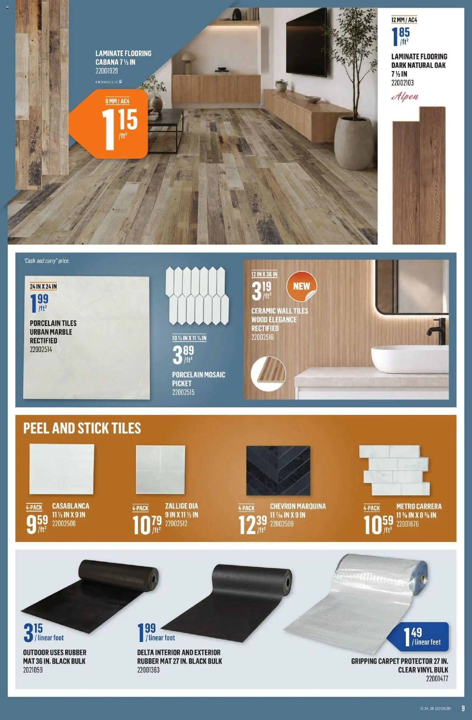 Canac flyer valid from Aug 20, 2026 | Page: 9 | Products: Tiles, Carpet