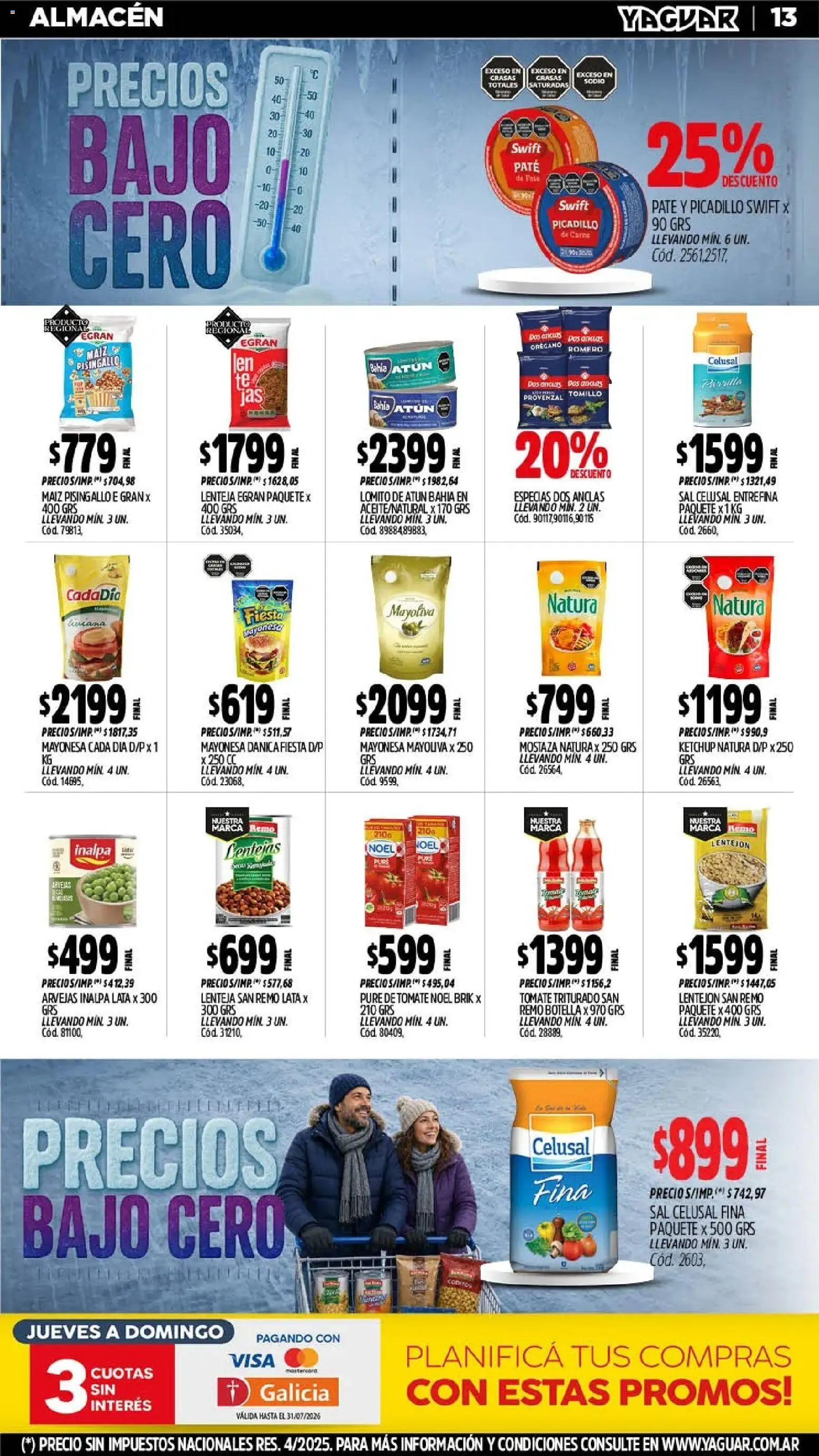Yaguar - Oferta Semanal Córdoba │ válido desde el 20/07/2026 | Página: 13 | Productos: Lentejas, Mayonesa, Tomate, Orégano