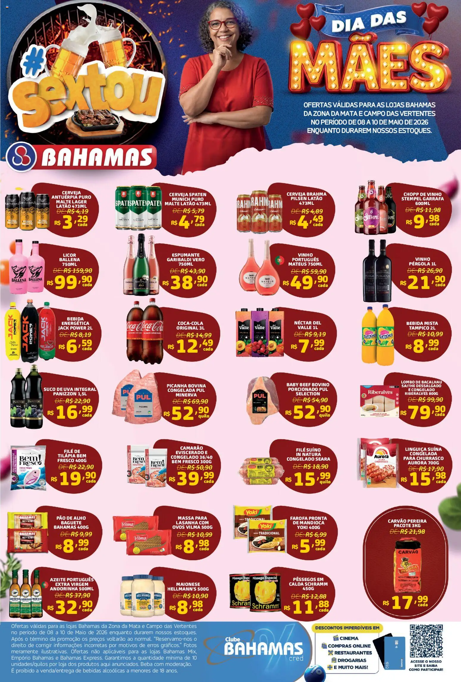 Bahamas Supermercados Folheto - válido de 08.05.2026 | Página: 1 | Produtos: Pao de alho, Cola, Picanha, Maionese
