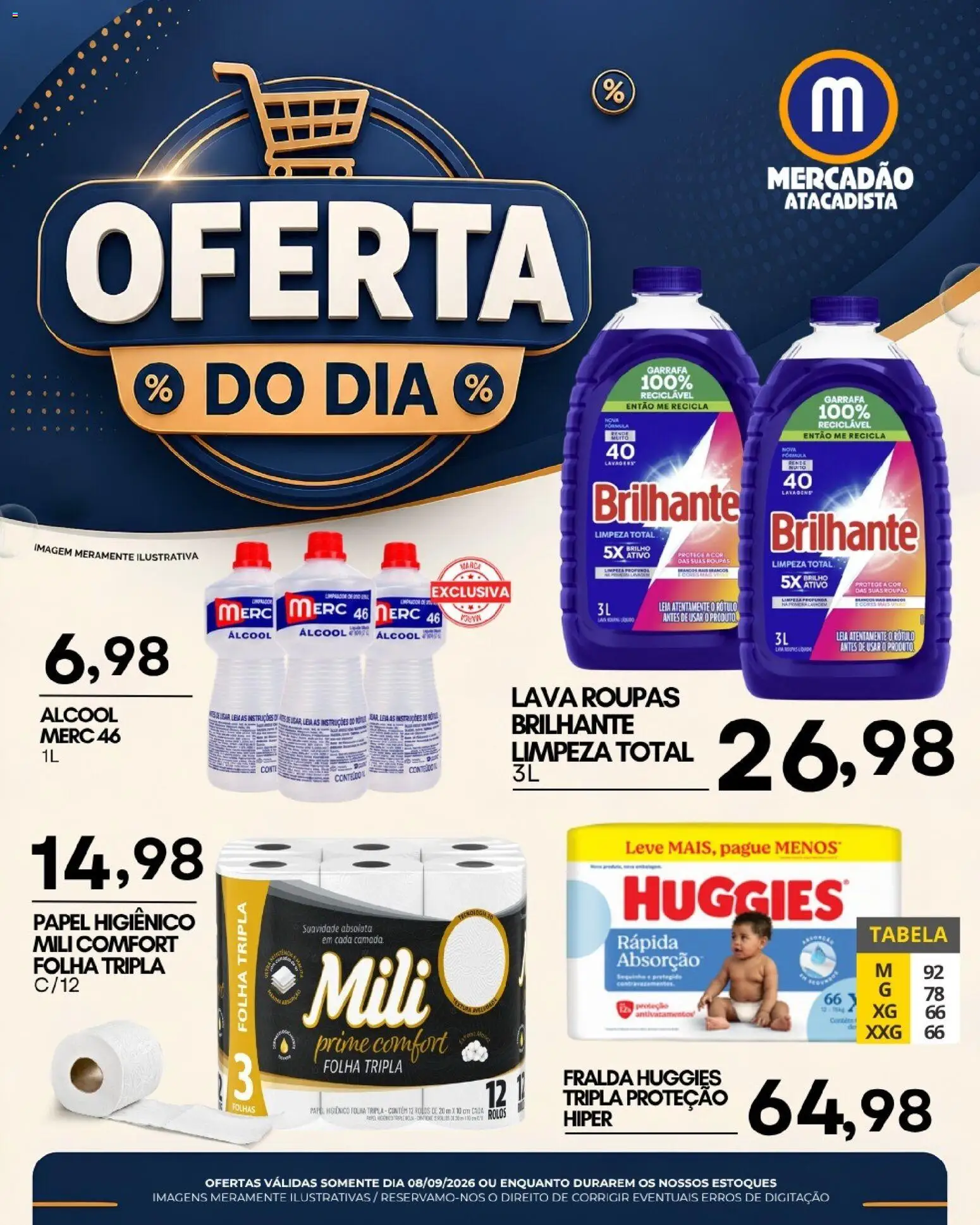 Mercadão Atacadista Folheto - válido de 08/09/2026 | Página: 1 | Produtos: Álcool, Roupas, Romã, Papel higiênico