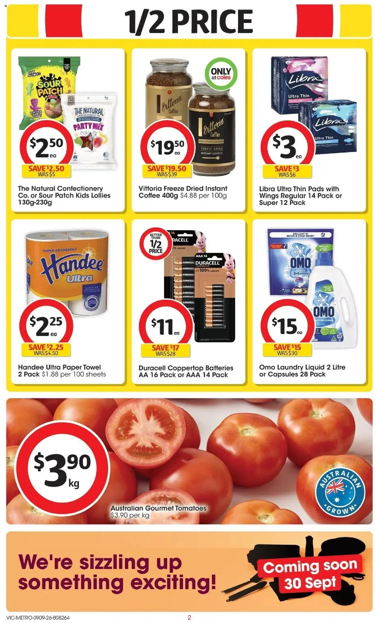 ﻿Coles catalogue valid from 09/09/2026 > Online Australia | Page: 2 | Products: Tomatoes, Capsules, Batteries, Instant coffee