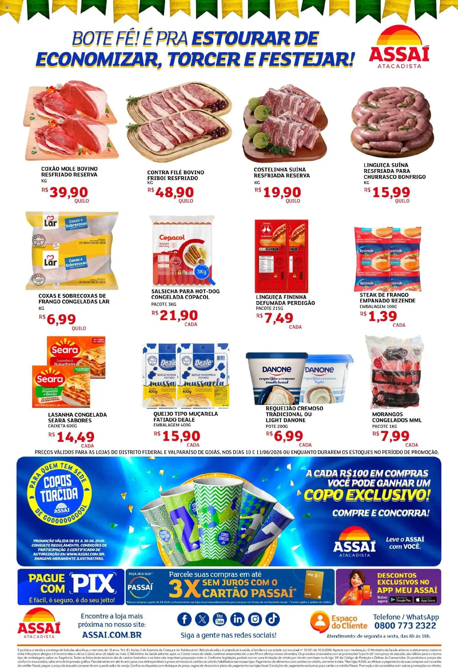Assaí Atacadista Folheto - válido de 10.06.2026 | Página: 2 | Produtos: Muçarela, Lasanha, Copos, Frango