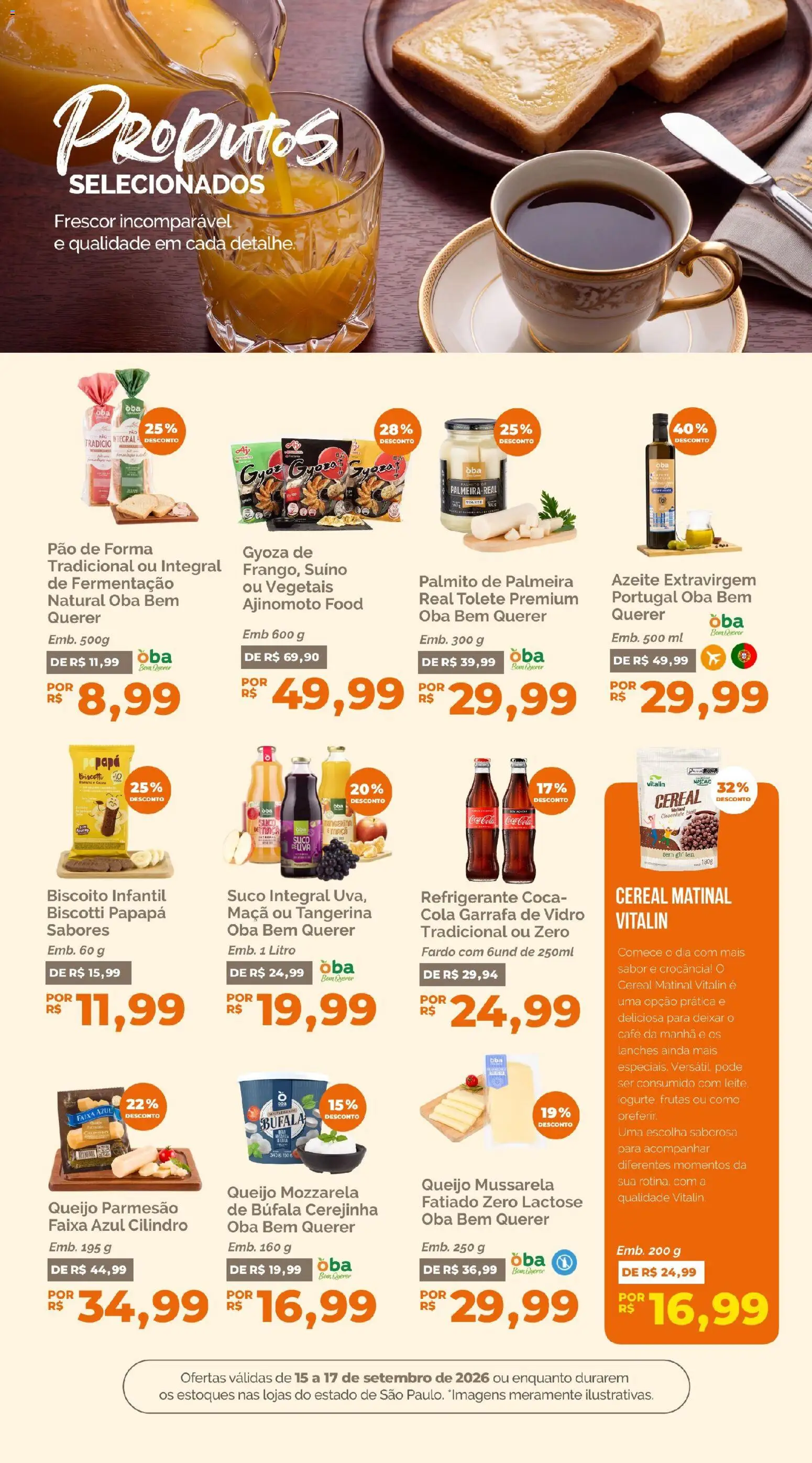 Oba Hortifruti Folheto - válido de 15/09/2026 | Página: 9 | Produtos: Biscoito, Queijo, Pão, Parmesão