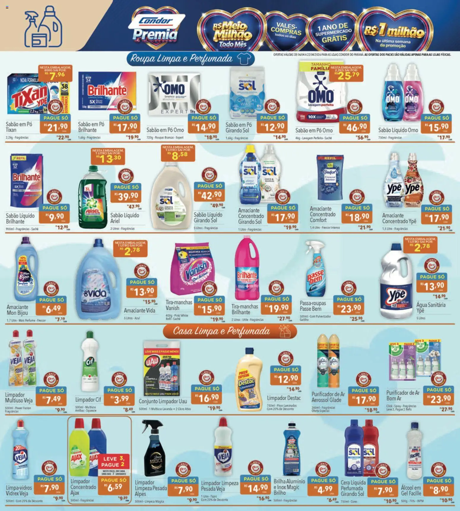 Supermercados Condor Folheto - válido de 06.04.2026 | Página: 18 | Produtos: Pó, Ariel, Roupas, Água sanitária