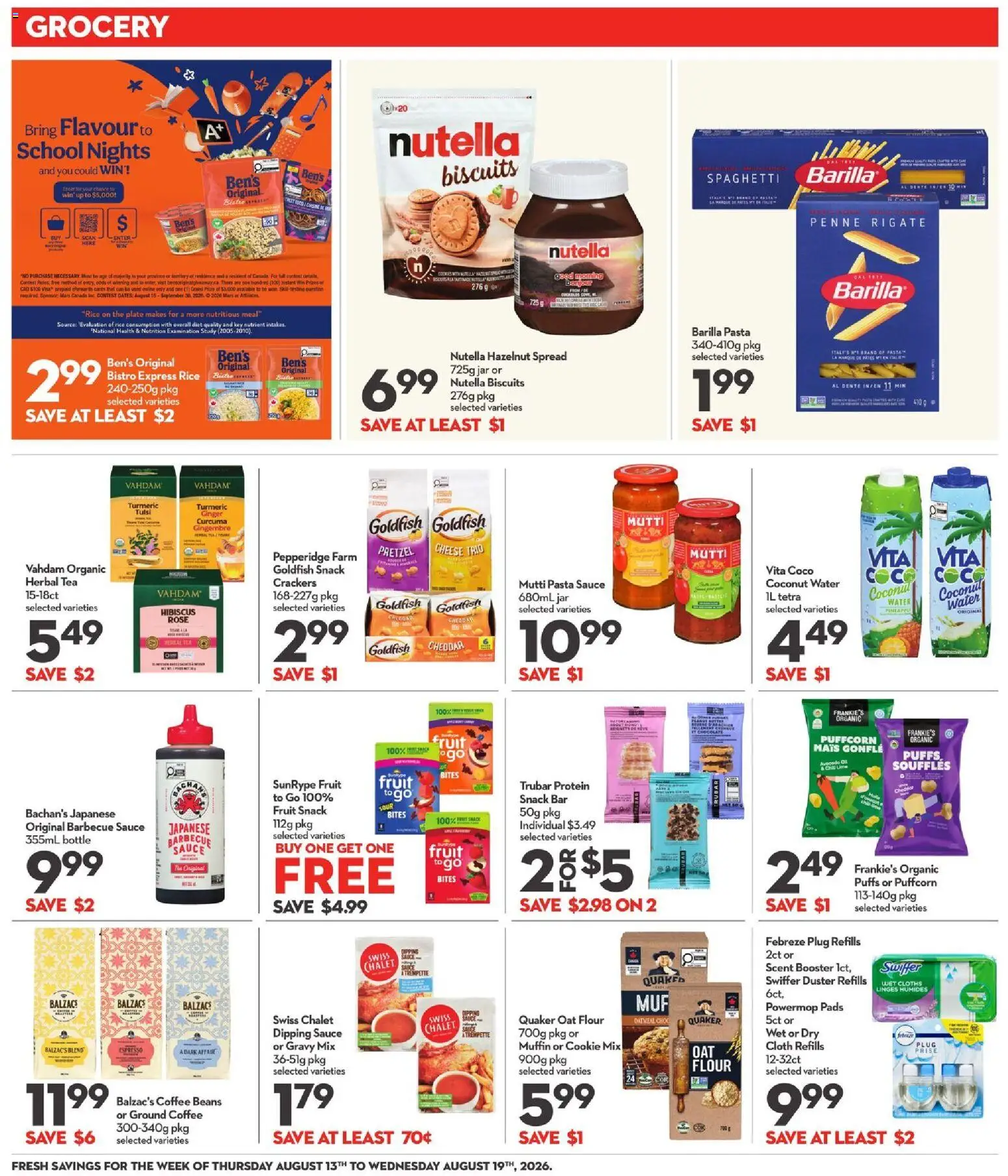 Longo's flyer valid from Aug 13, 2026 | Page: 10 | Products: Rice, Herbal tea, Barilla, Chocolate