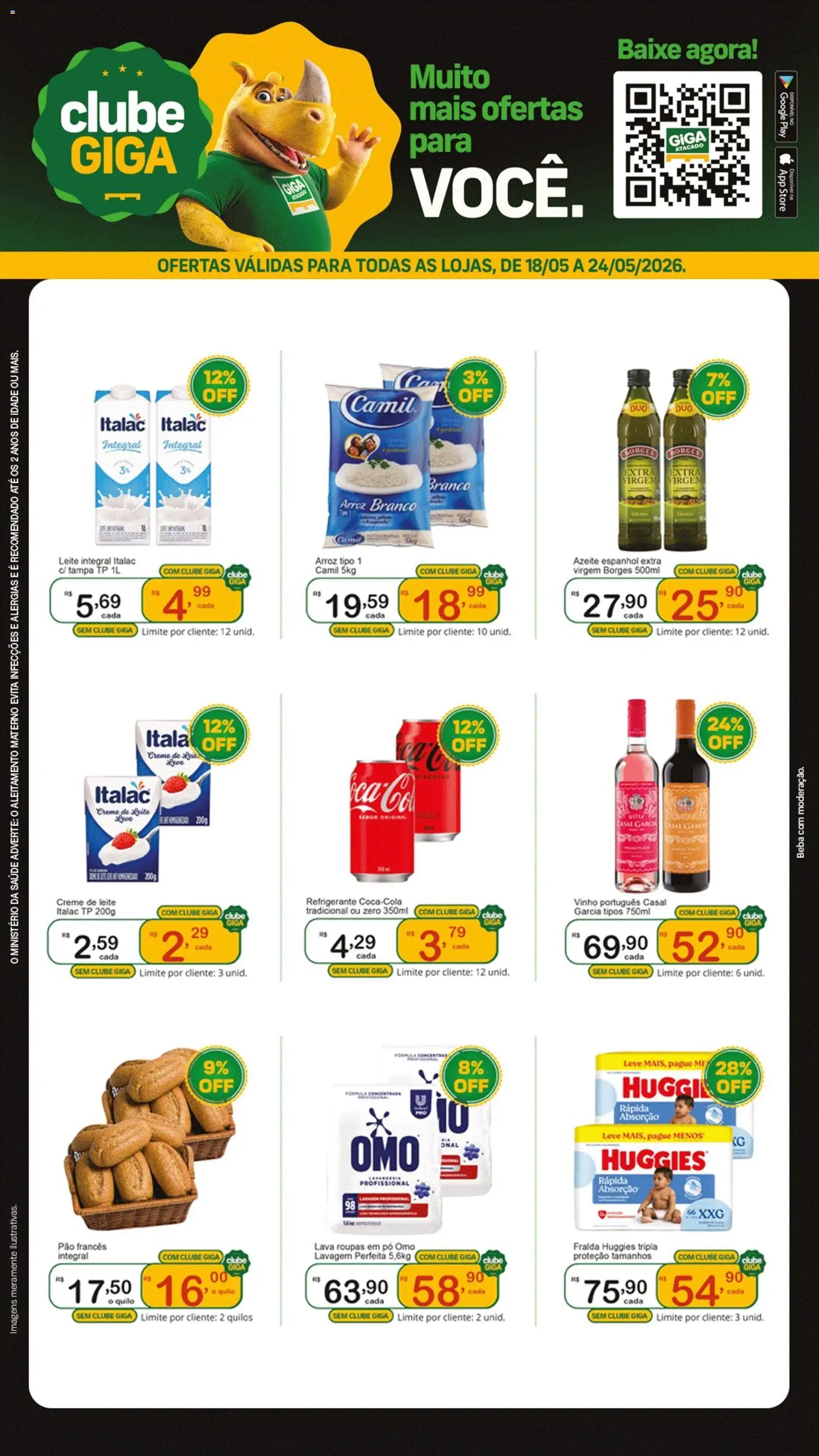 GIGA Atacado Folheto - válido de 18.05.2026 | Página: 1 | Produtos: Leite integral, Pão, Creme de leite, Pão francês