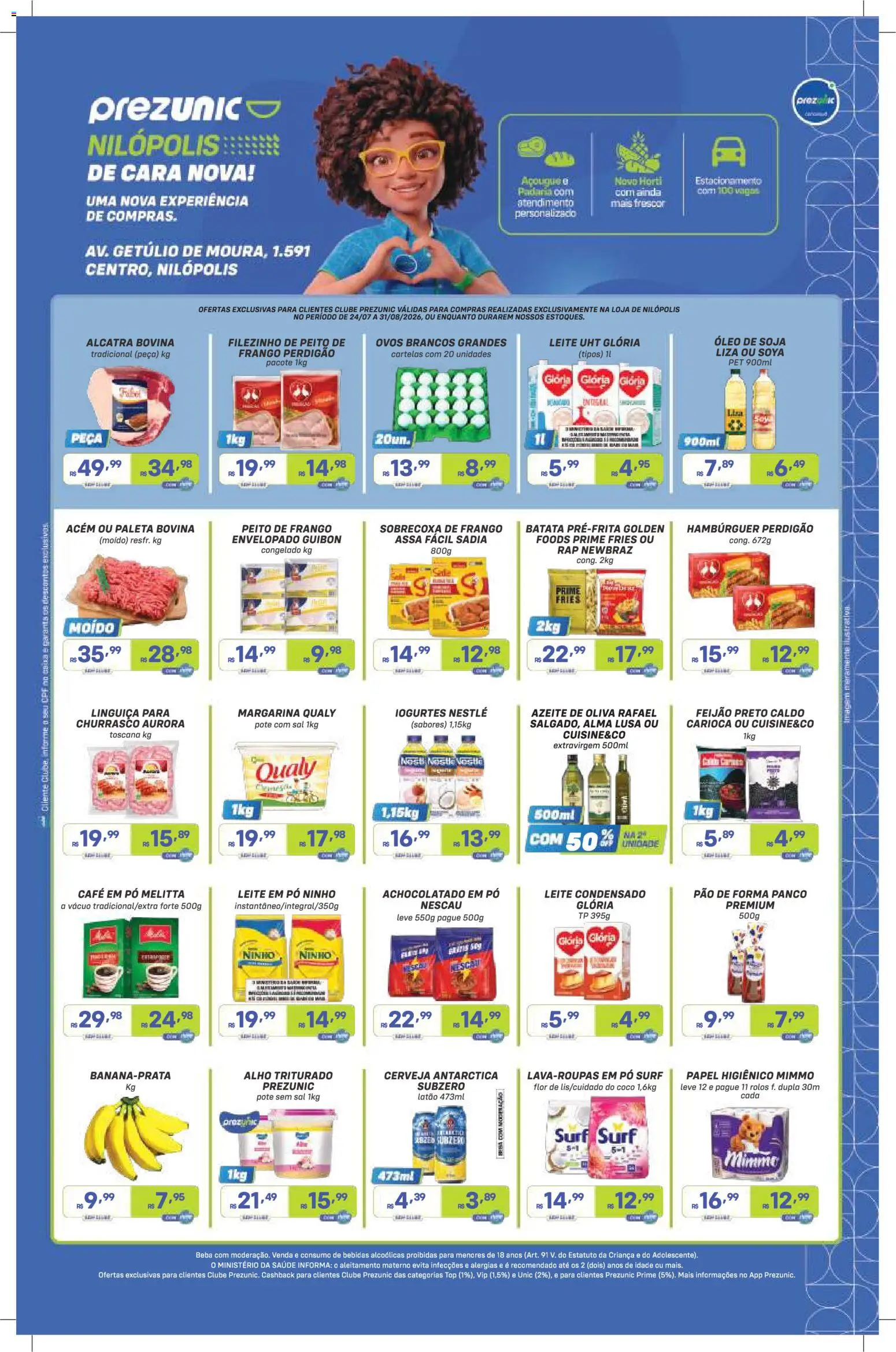 Prezunic Folheto - válido de 24/07/2026 | Página: 1 | Produtos: Frango moido, Achocolatado, Batata, Papel higiênico