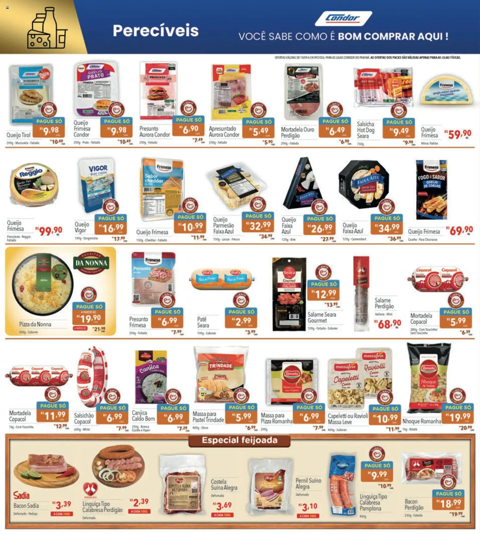 Supermercados Condor Folheto - válido de 10/09/2026 | Página: 12 | Produtos: Linguiça, Pernil suíno, Massa, Bacon