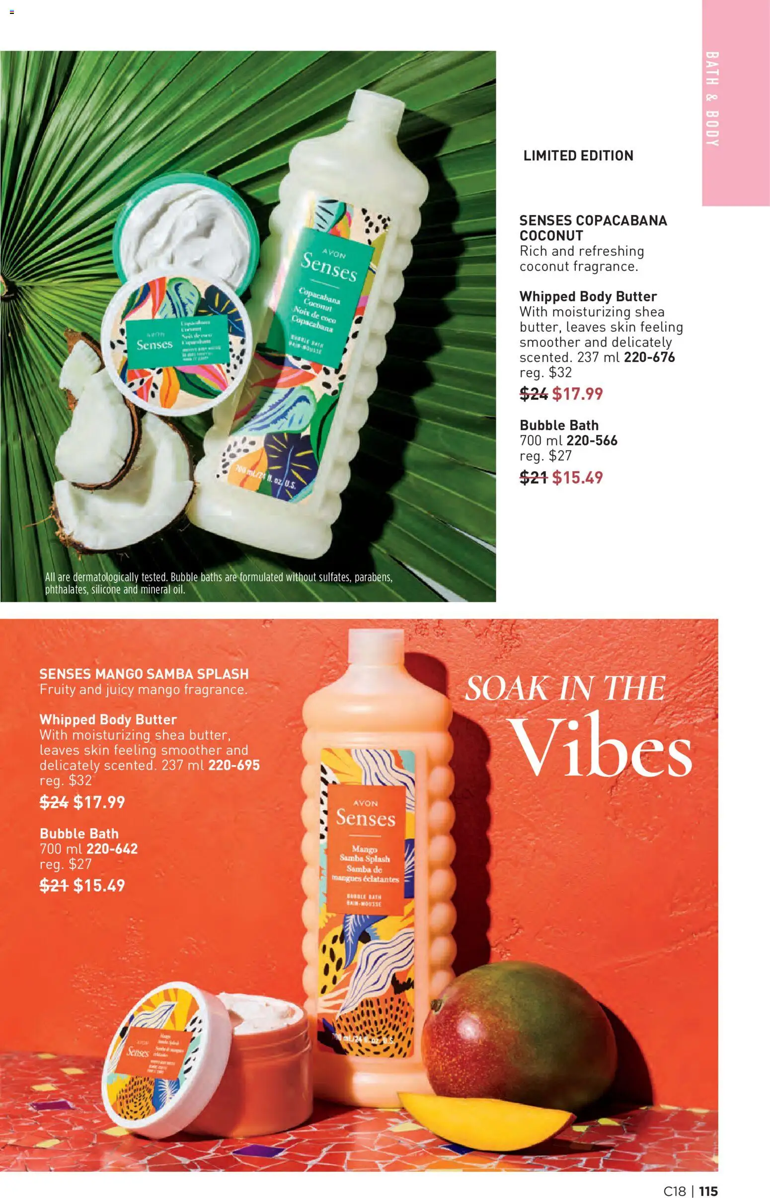 Avon flyer valid from Aug 27, 2026 | Page: 115 | Products: Coconut, Mango, Bubble bath, Bath