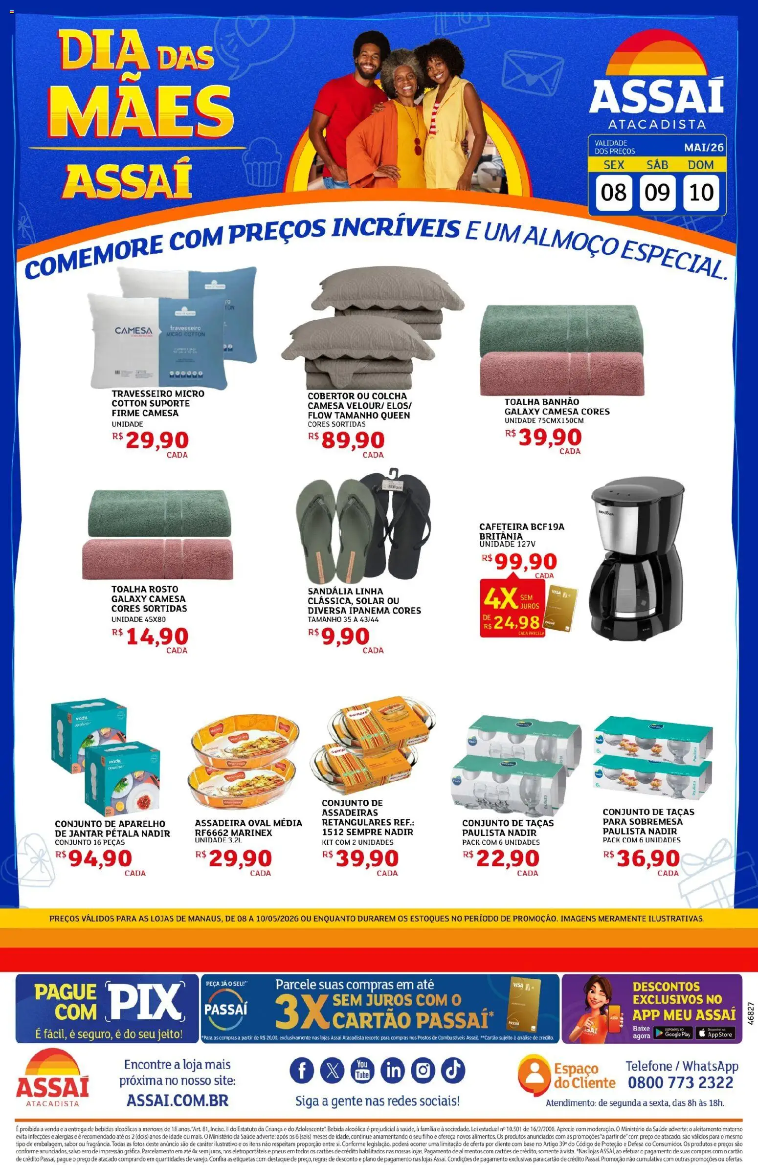 Assaí Atacadista Folheto - válido de 08.05.2026 | Página: 1 | Produtos: Colcha, Taças, Cafeteira, Pneus