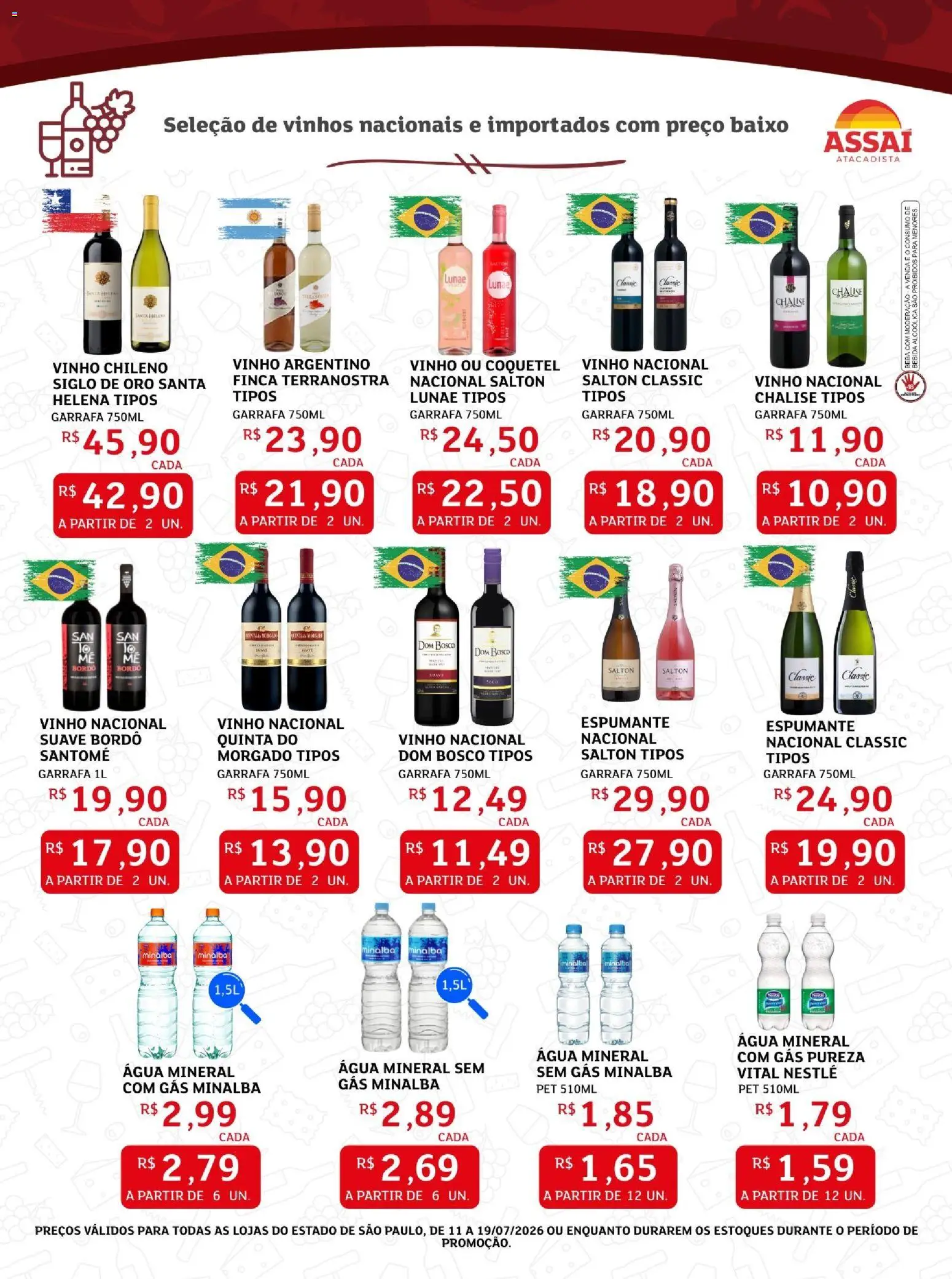 Assaí Atacadista Folheto - válido de 11/07/2026 | Página: 7 | Produtos: Minalba, Vinho, Bebida, Água mineral