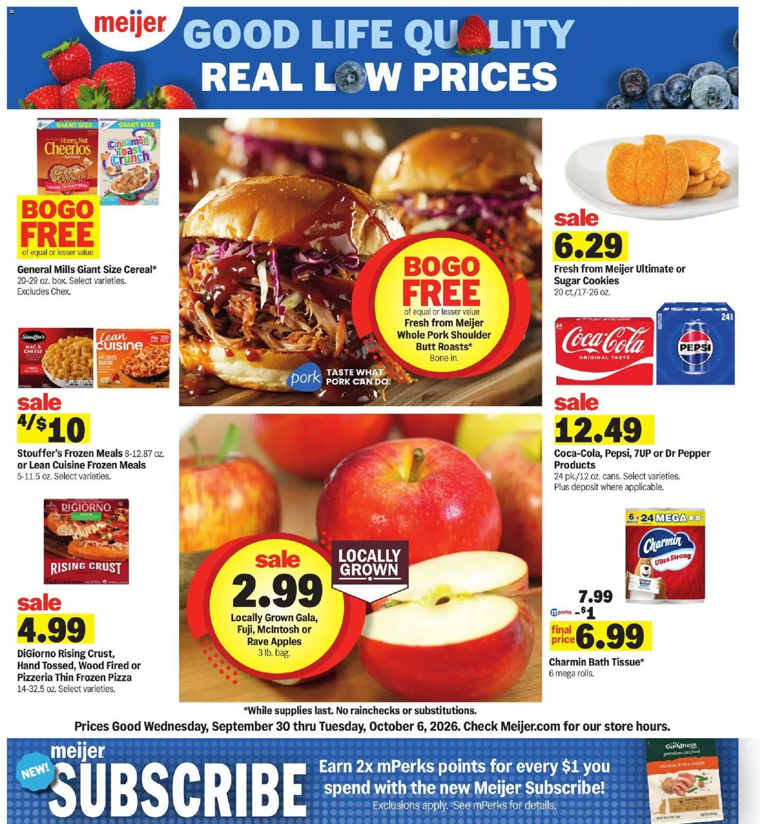 Meijer Weekly Ad - valid from 09/30/2026 | Page: 1 | Products: Bath, Chicken, Apples, Sugar