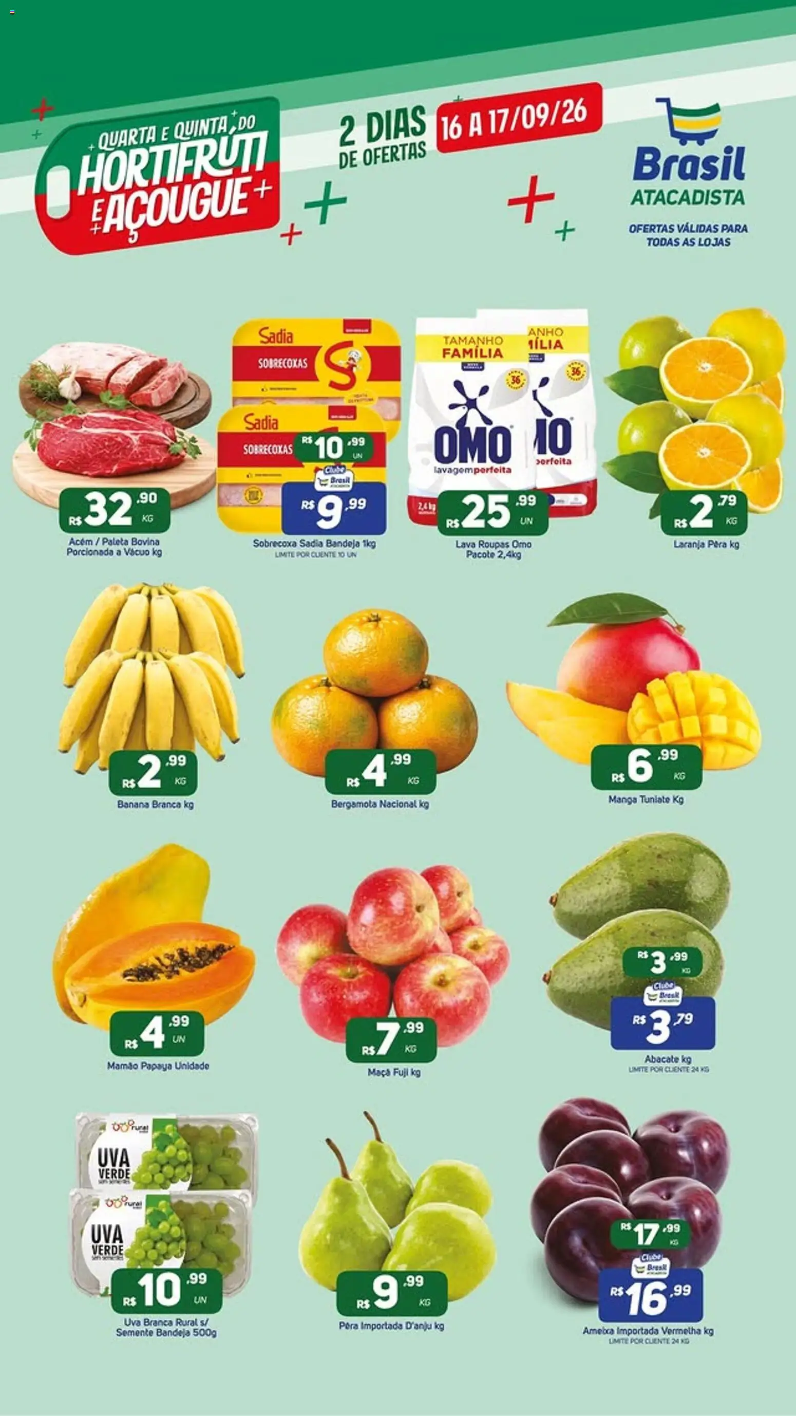 Brasil Atacadista Folheto - válido de 16/09/2026 | Página: 1 | Produtos: Bergamota, Uva, Acém, Manga
