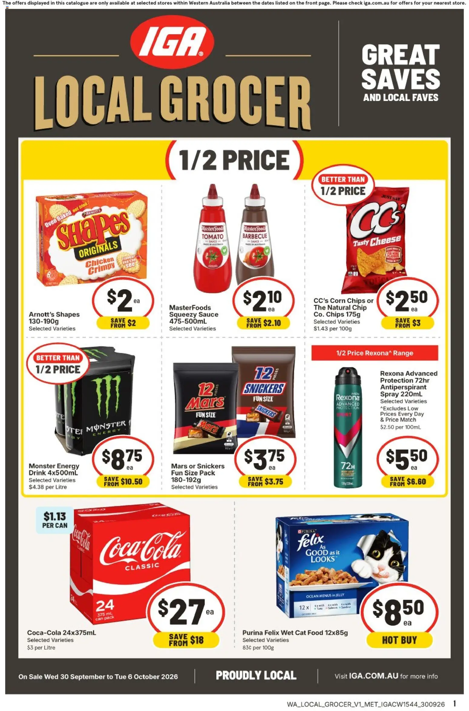 IGA catalogue - valid from 30/09/2026 | Page: 1 | Products: Food, Cheese, Snickers, Oven