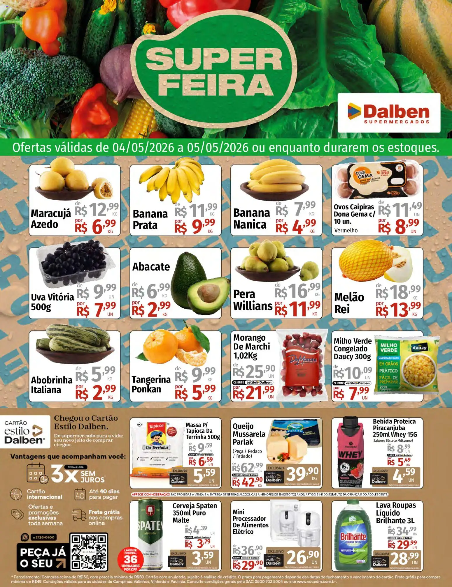 Supermercado Dalben Folheto - válido de 04.05.2026 | Página: 1 | Produtos: Maracujá, Abobrinha, Processador, Queijo