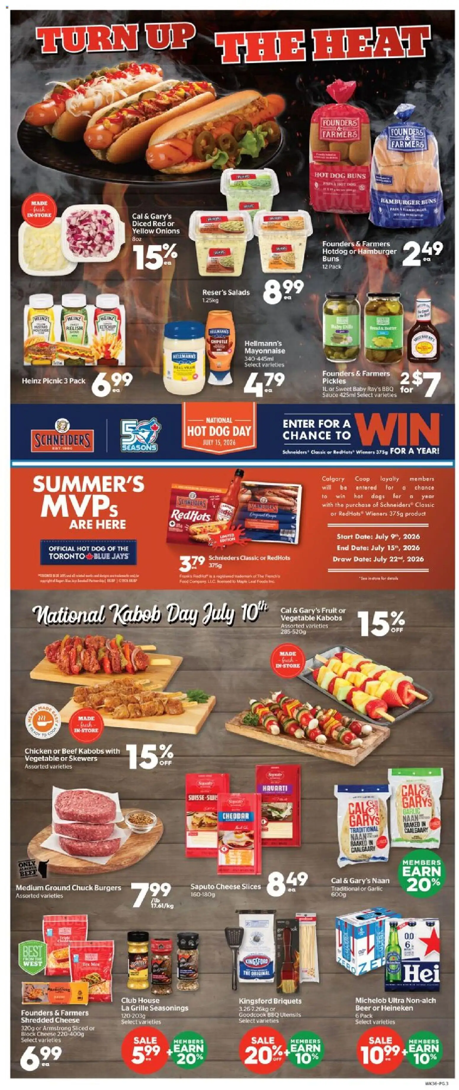 Calgary Co-op flyer valid from Jul 9, 2026 | Page: 3 | Products: Beef, Ketchup, Beer, Chicken