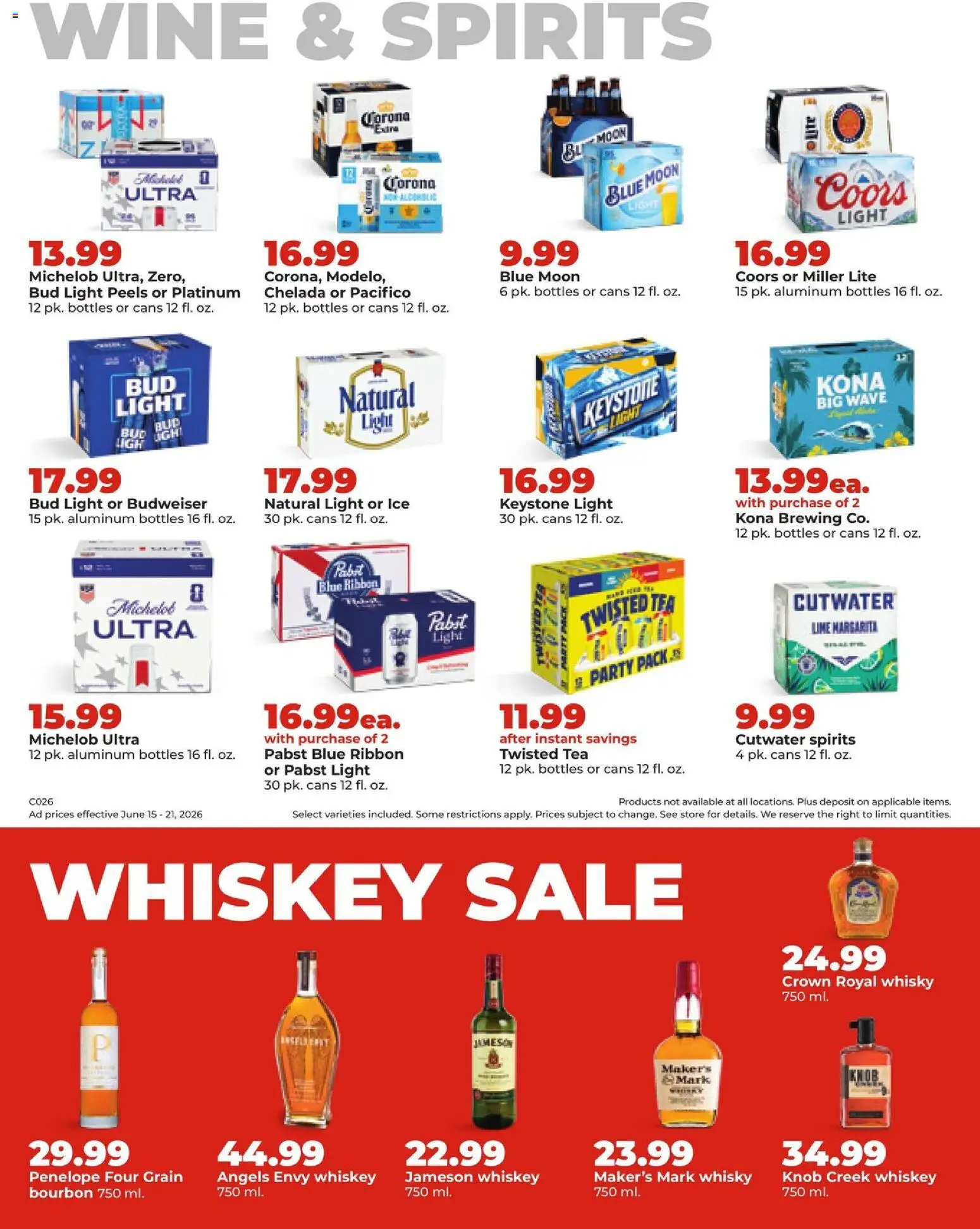 HyVee Weekly Ad - valid from 15.06.2026 | Page: 39 | Products: Wine, Bourbon, Whiskey, Lime