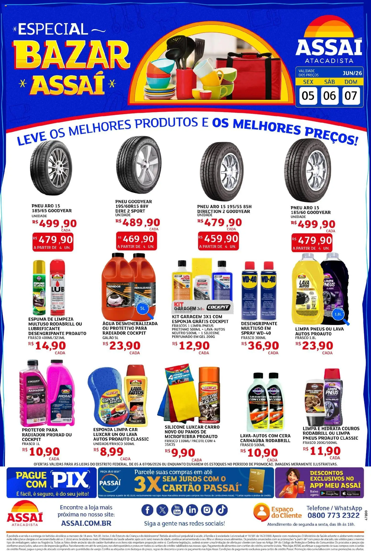 Assaí Atacadista Folheto - válido de 05.06.2026 | Página: 1 | Produtos: Base, Bebida, Cera, Telefone