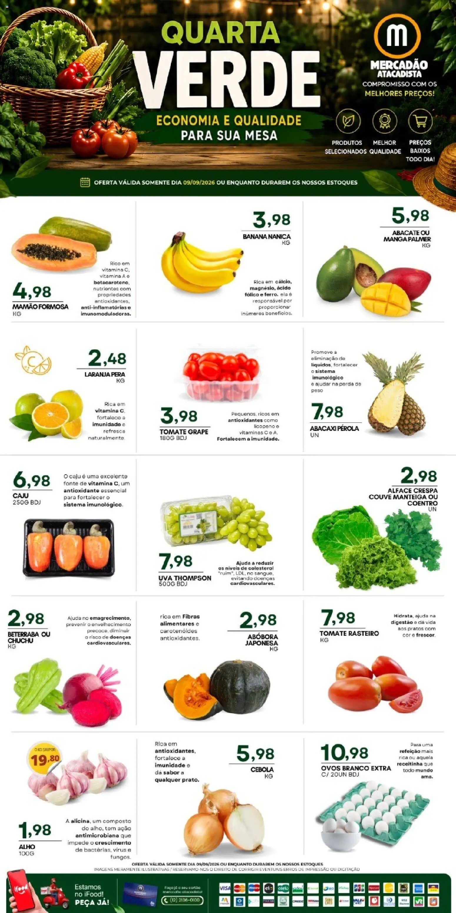 Mercadão Atacadista Folheto - válido de 09/09/2026 | Página: 1 | Produtos: Pera, Abacate, Faca, Mamão