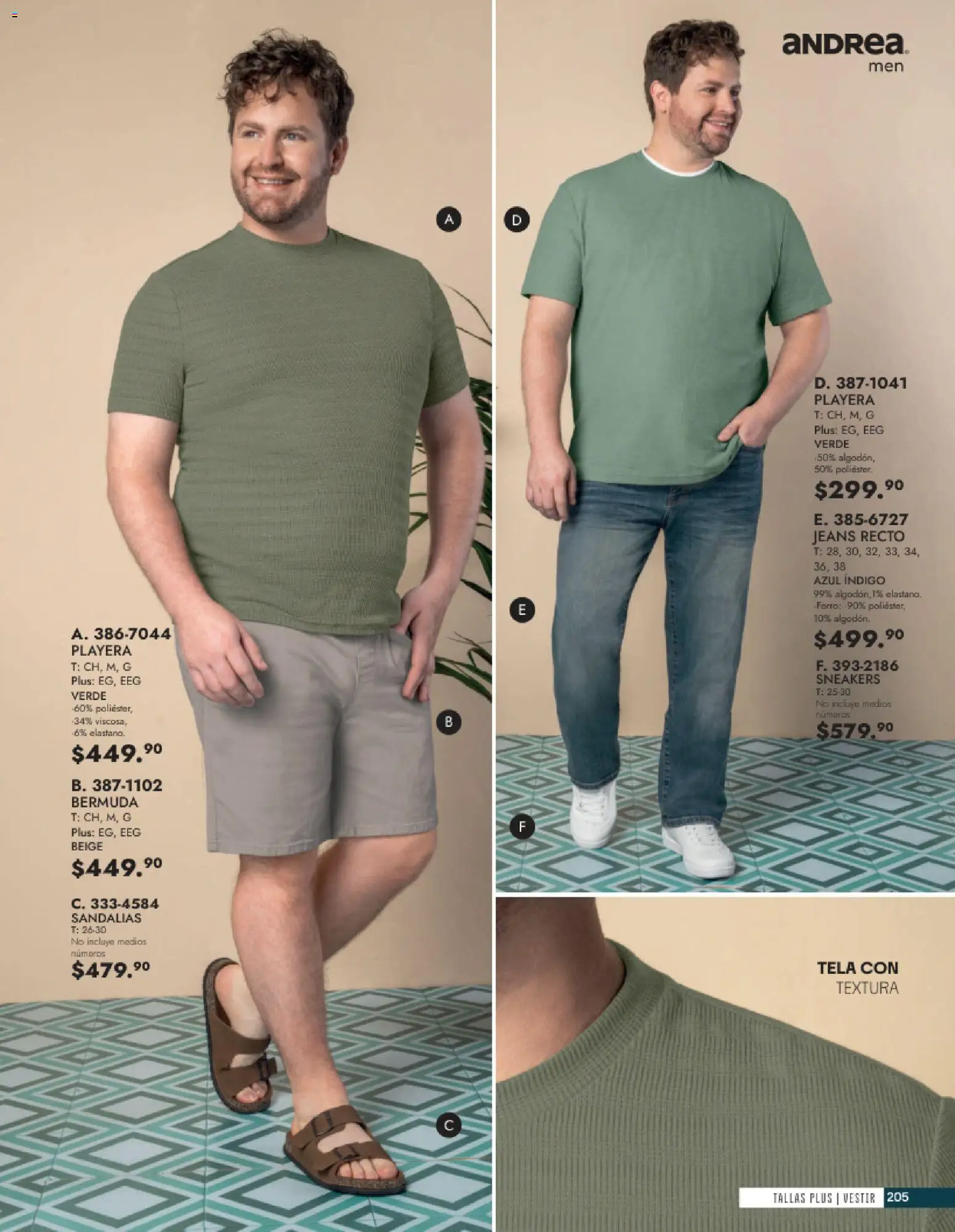 Nuevas ofertas de Andrea válidas en toda la República Mexicana desde el 24.05.2026. ¡Encuentra las mejores ofertas en Andrea catálogo Vestir Caballero! | Página: 45 | Productos: Playera, Sandalias, Bermuda