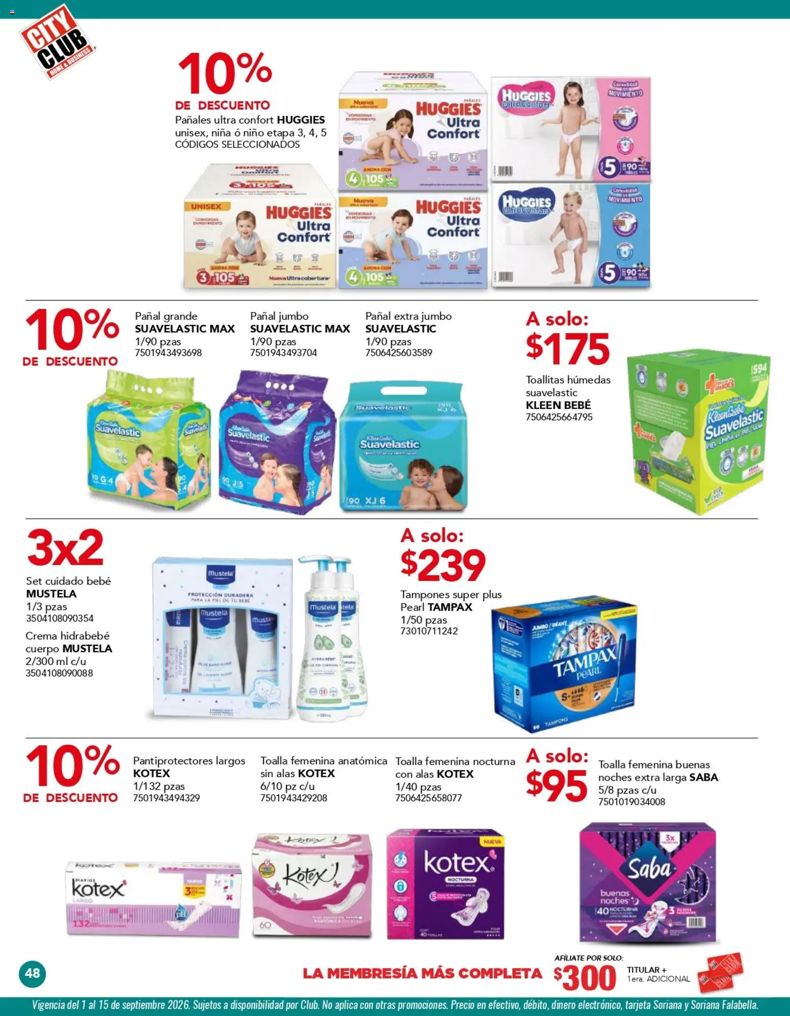 Nuevas ofertas de City Club válidas en toda la República Mexicana desde el 01/09/2026. ¡Encuentra las mejores ofertas en City Club catálogo! | Página: 48 | Productos: Toallitas húmedas, Pañales, Toalla, Tampones
