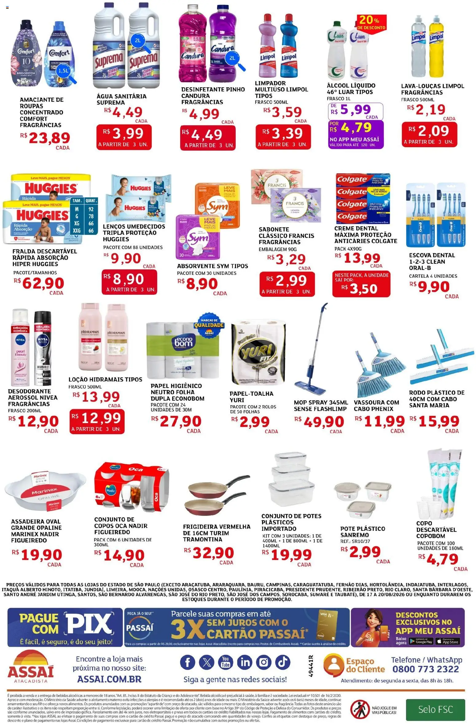 Assaí Atacadista Folheto - válido de 17/08/2026 | Página: 4 | Produtos: Sabonete, Telefone, Copos, Amaciante