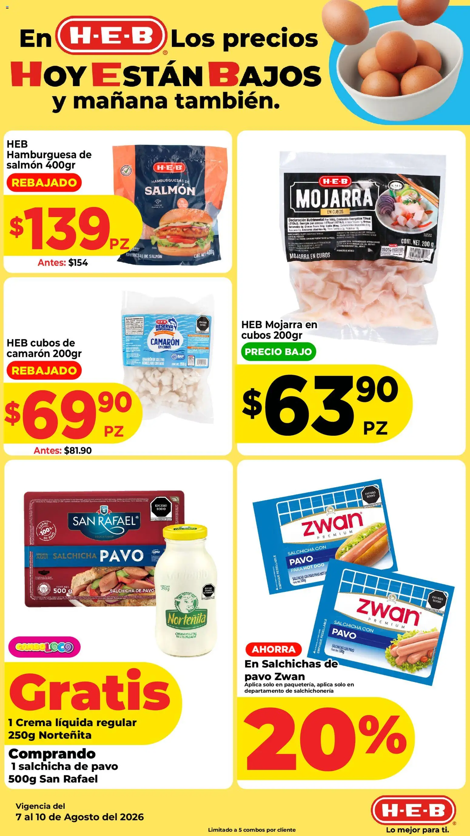 Nuevas ofertas de H-E-B válidas en toda la República Mexicana desde el 07/08/2026. ¡Encuentra las mejores ofertas en H-E-B folleto! | Página: 3 | Productos: Crema vegetal, Pavo, Hamburguesa, Carne