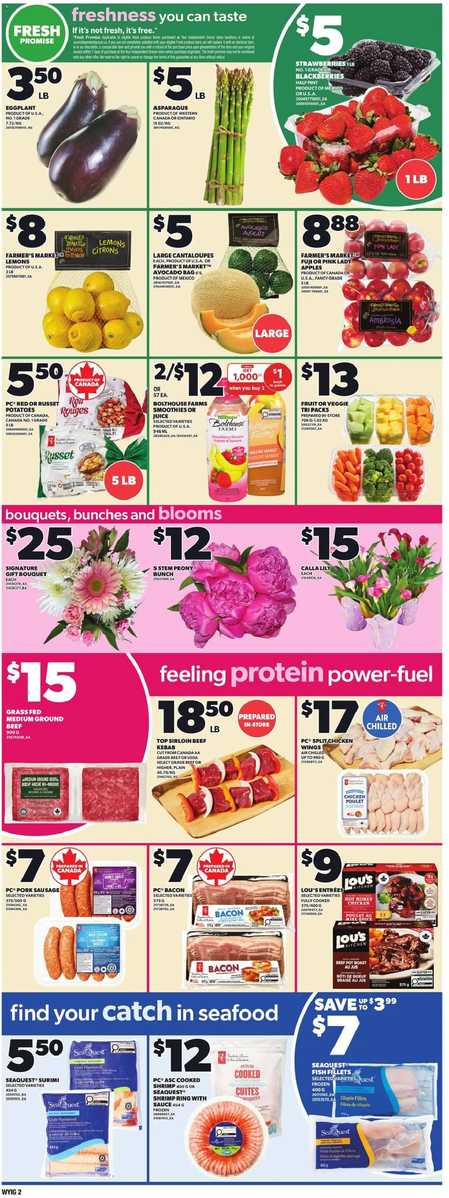 Loblaws flyer valid from 04.06.2026 | Page: 3 | Products: Fish, Strawberries, Juice, Chicken