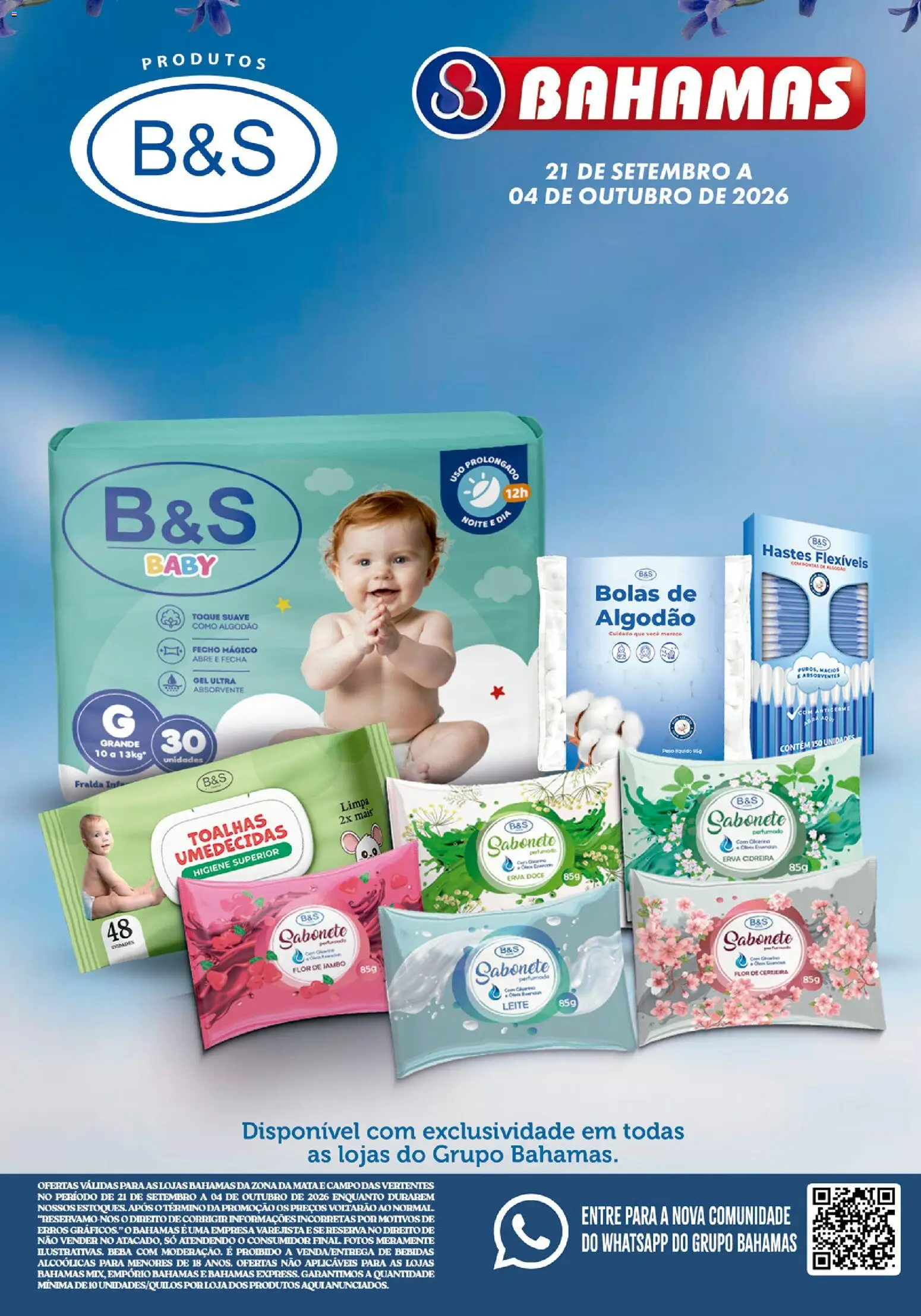 Bahamas Supermercados Folheto - válido de 21/09/2026 | Página: 1 | Produtos: Bebidas, Leite, Sabonete, Algodão