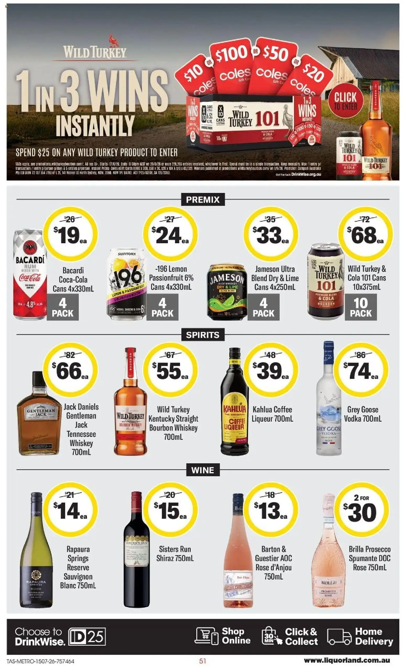 Coles catalogue - valid from 15/07/2026 | Page: 51 | Products: Wine, Vodka, Whiskey, Turkey