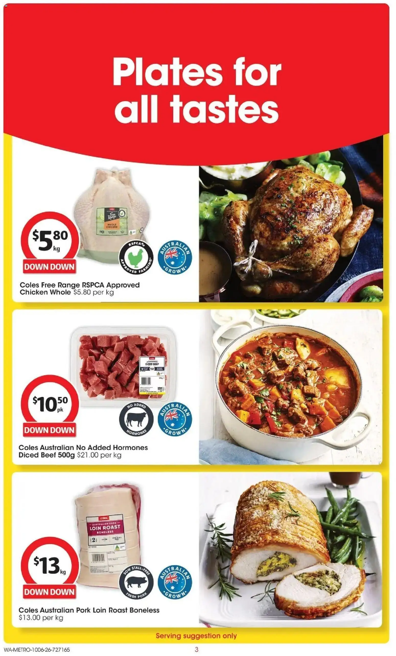 Coles catalogue - valid from 10.06.2026 | Page: 3 | Products: Chicken, Pork, Beef