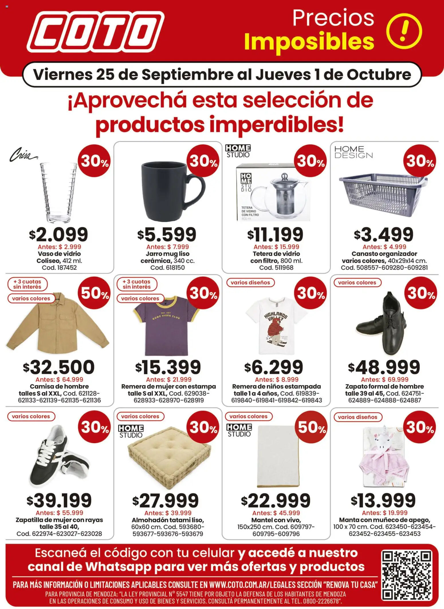 Coto - Renova Productos │ válido desde el 25/09/2026 | Página: 1 | Productos: Remera, Mantel, Manta, Tetera
