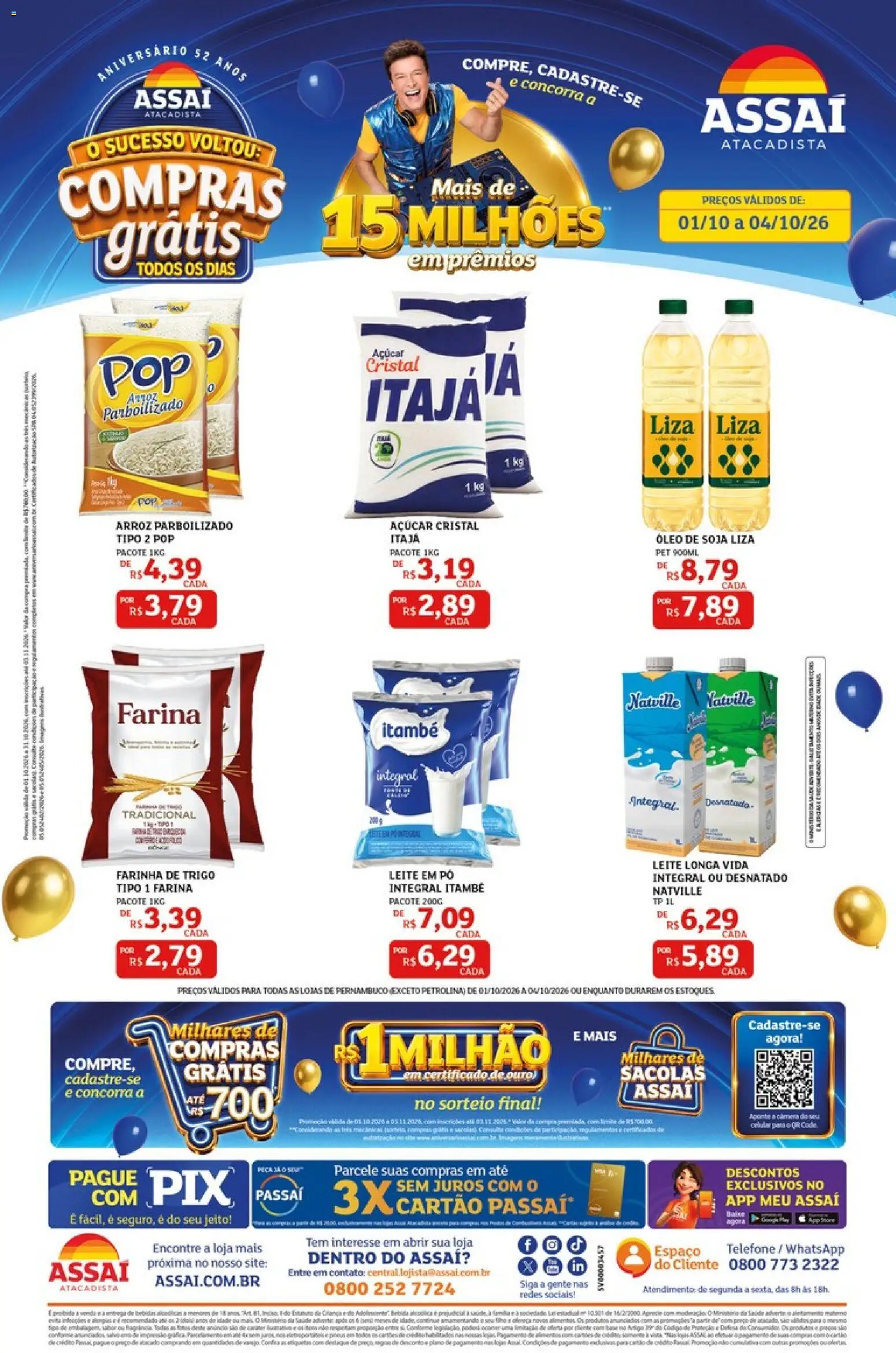 Assaí Atacadista Folheto - válido de 01/10/2026 | Página: 1 | Produtos: Leite longa vida, Arroz parboilizado, Arroz, Leite em pó