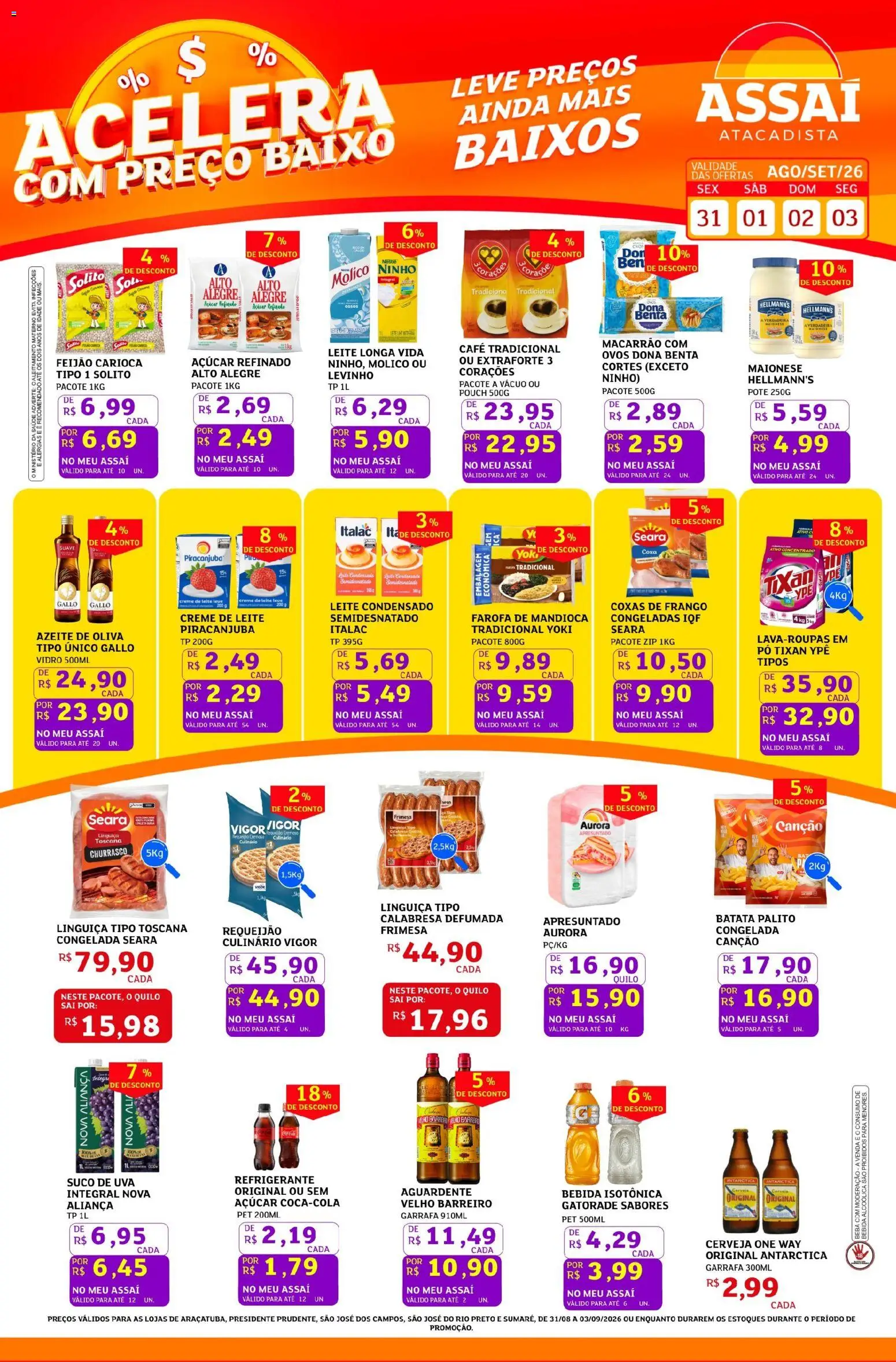 Assaí Atacadista Folheto - válido de 31/08/2026 | Página: 1 | Produtos: Leite semidesnatado, Mandioca, Ovos, Azeite de oliva