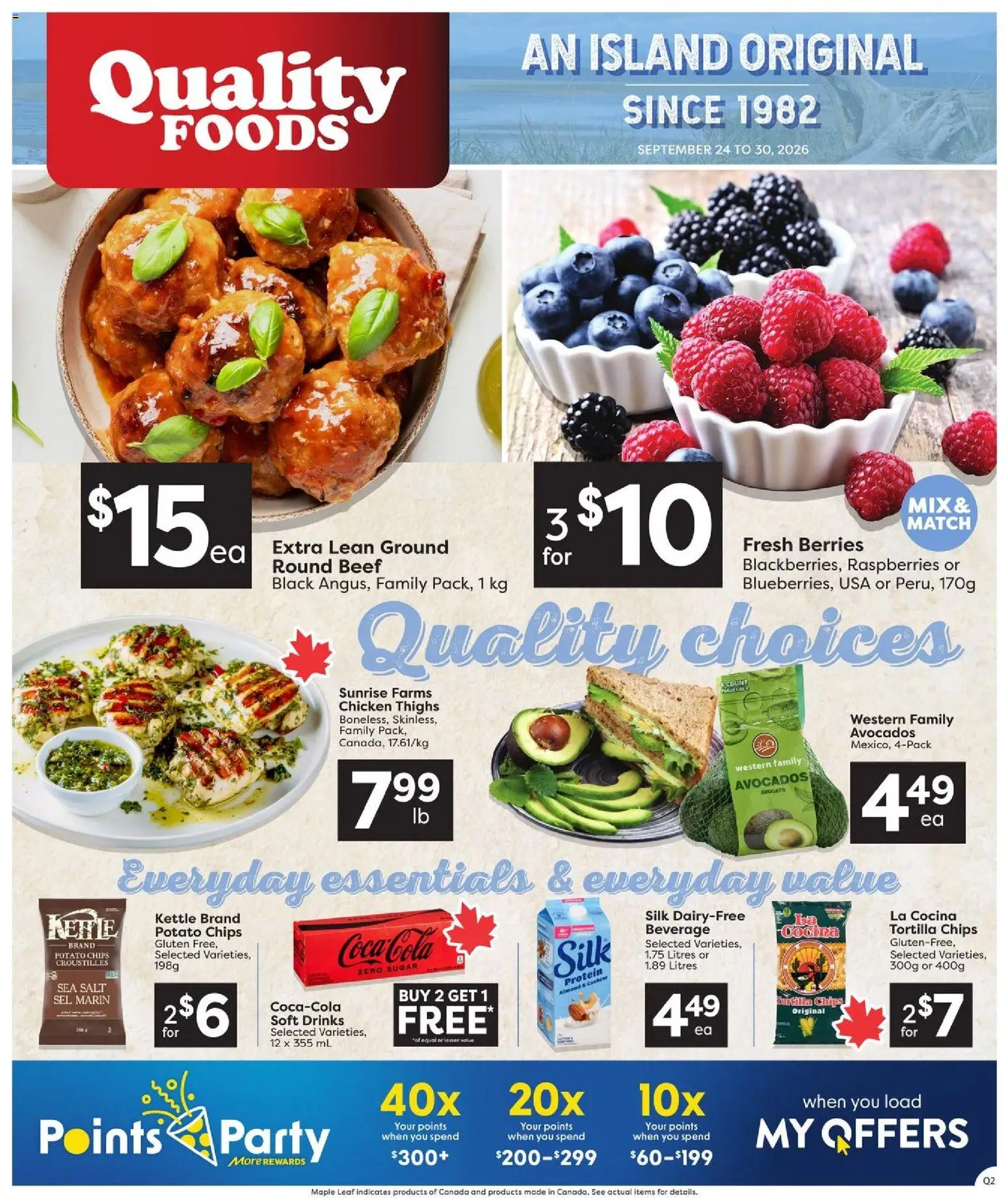 Quality Foods flyer valid from Sep 24, 2026 | Page: 1 | Products: Chips, Kettle, Cashew, Protein