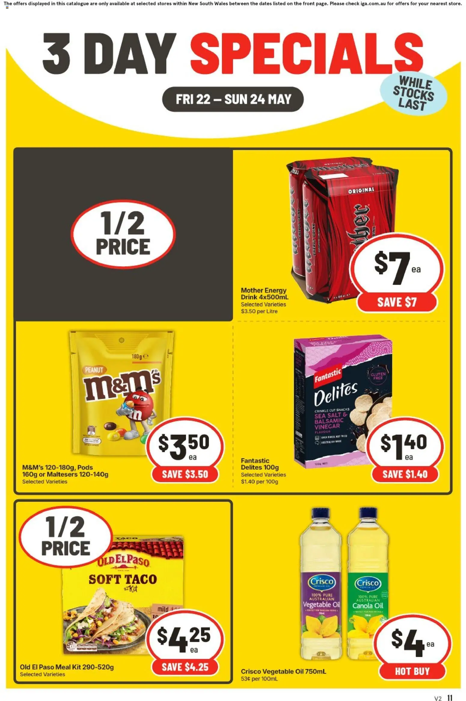 IGA catalogue - valid from 22.05.2026 | Page: 1 | Products: Energy drink, Oil, Salt, Vinegar