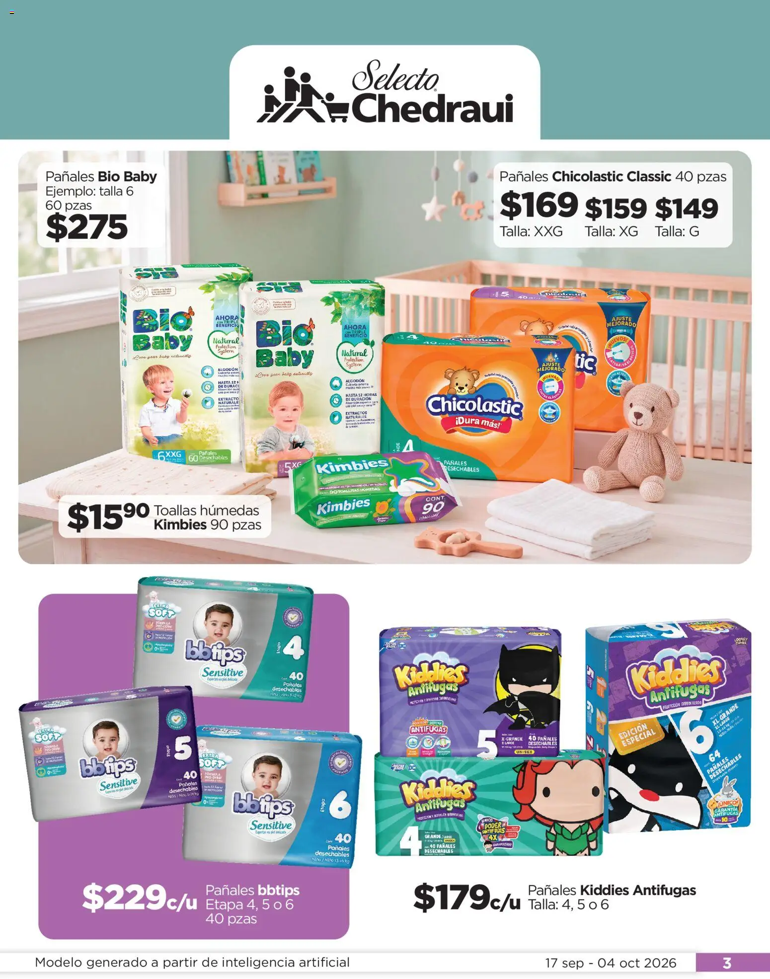 Nuevas ofertas de Chedraui válidas en toda la República Mexicana desde el 17/09/2026. ¡Encuentra las mejores ofertas en Chedraui folleto Llevarte más cuesta menos! | Página: 3 | Productos: Pañales, Algodón, Toallas